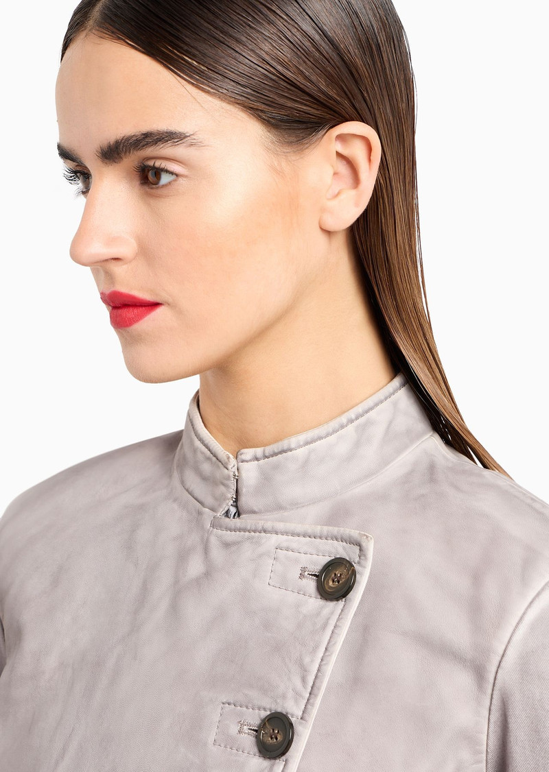 Garment-dyed nappa-lambskin jacket with canvas sleeves 5