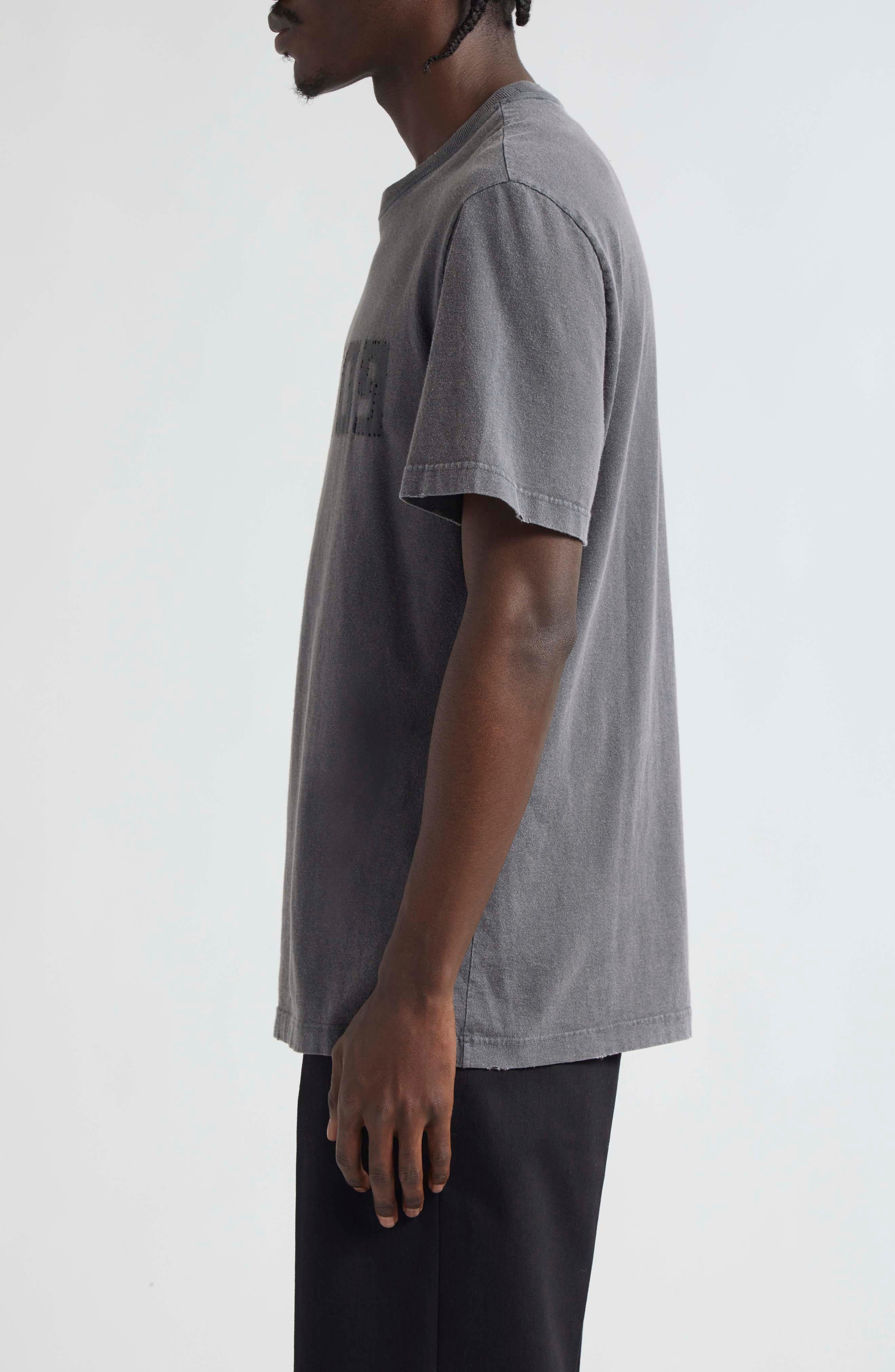 Distressed Upside Down Logo Cotton Graphic Tee - 4