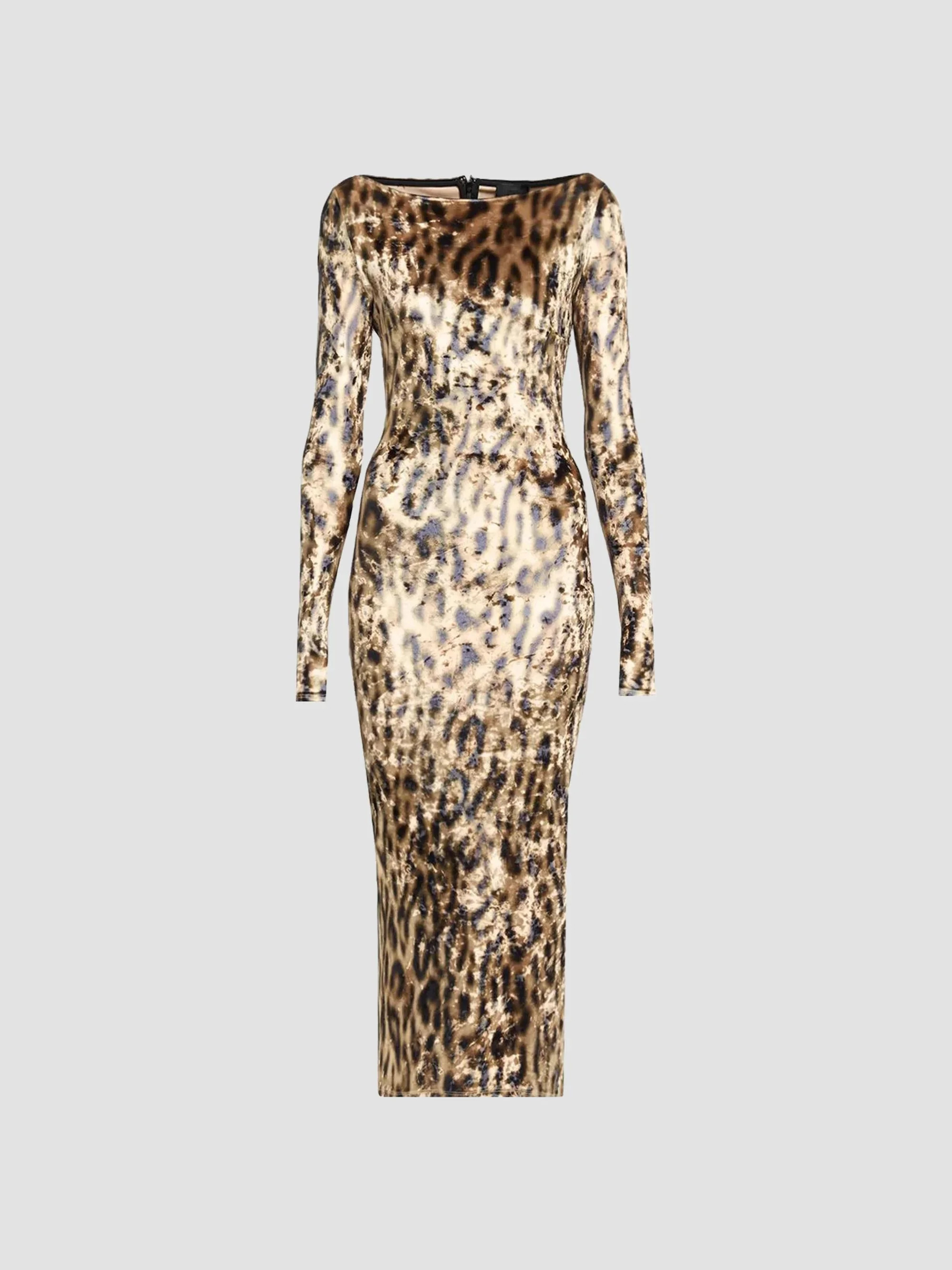 Women's Velvet Leopard Boatneck Midi Dress - Leopard - 1