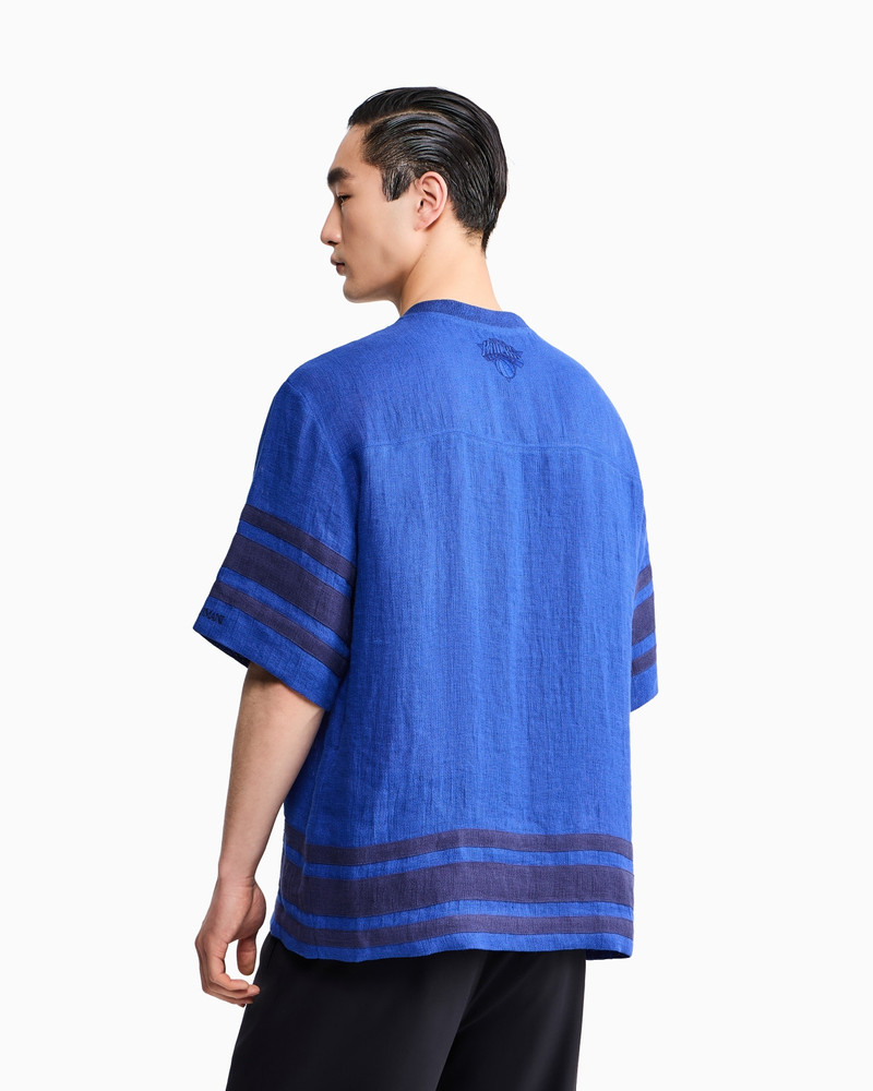 LINEN T-SHIRT WITH STRIPED EDGES AND KITH FOR KNICKS LOGO 5