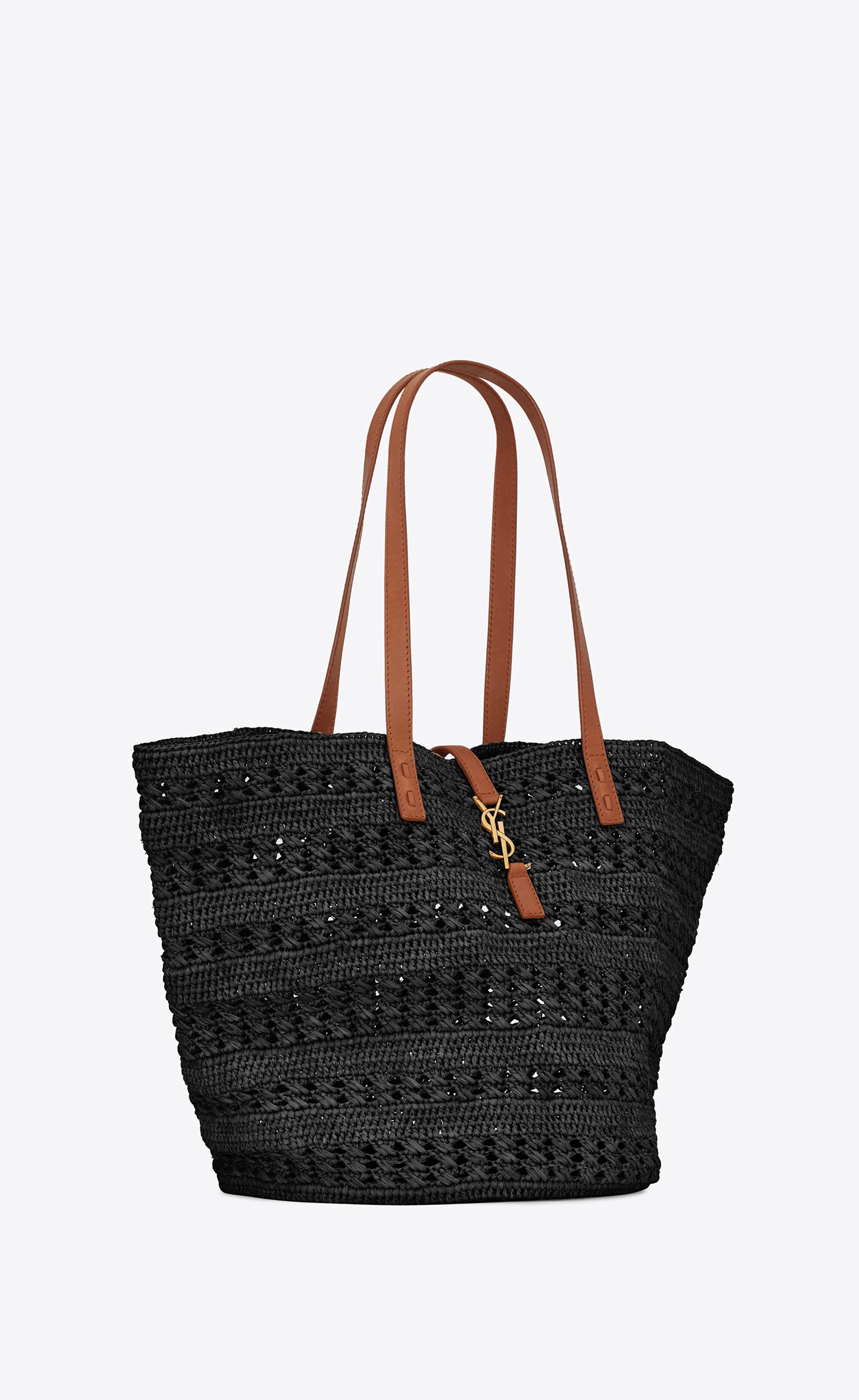 panier medium bag in crochet raffia and smooth leather - 5