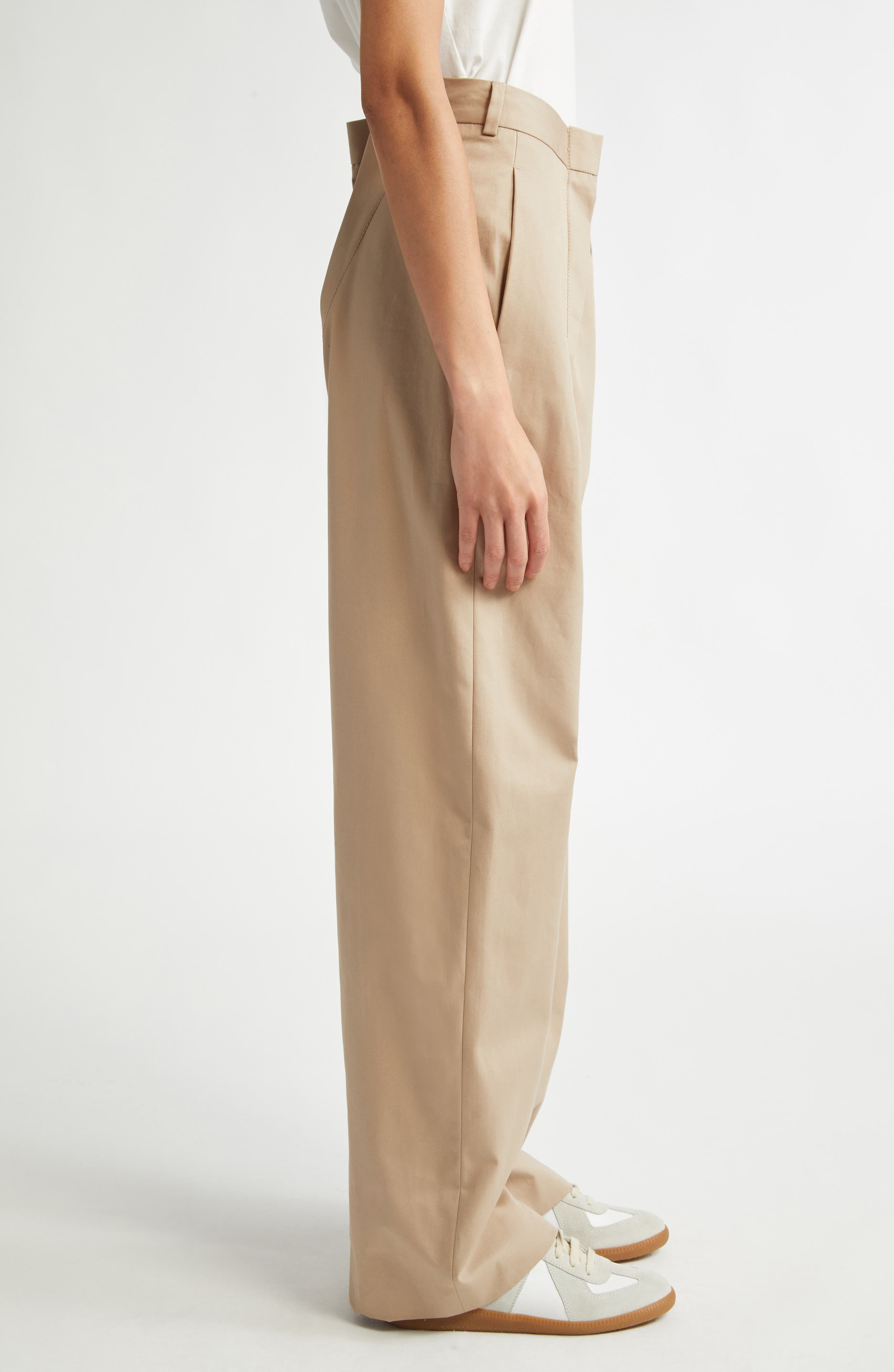 MM6 Maison Margiela Pleated Cotton Gabardine Straight Leg Pants in Sand at Nordstrom - 4