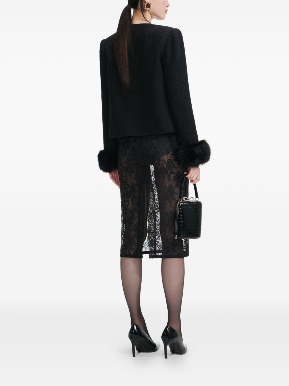 faux fur-cuff buttoned jacket - 3