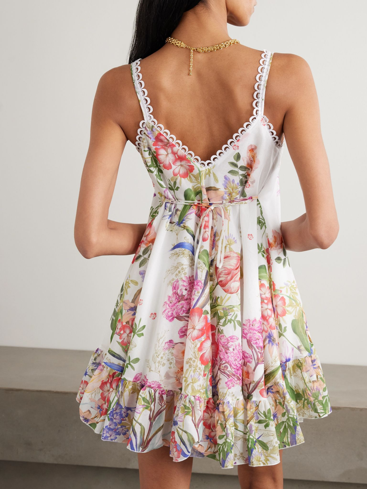 Lily ruffled floral-print cotton-blend voile mini dress White - 3