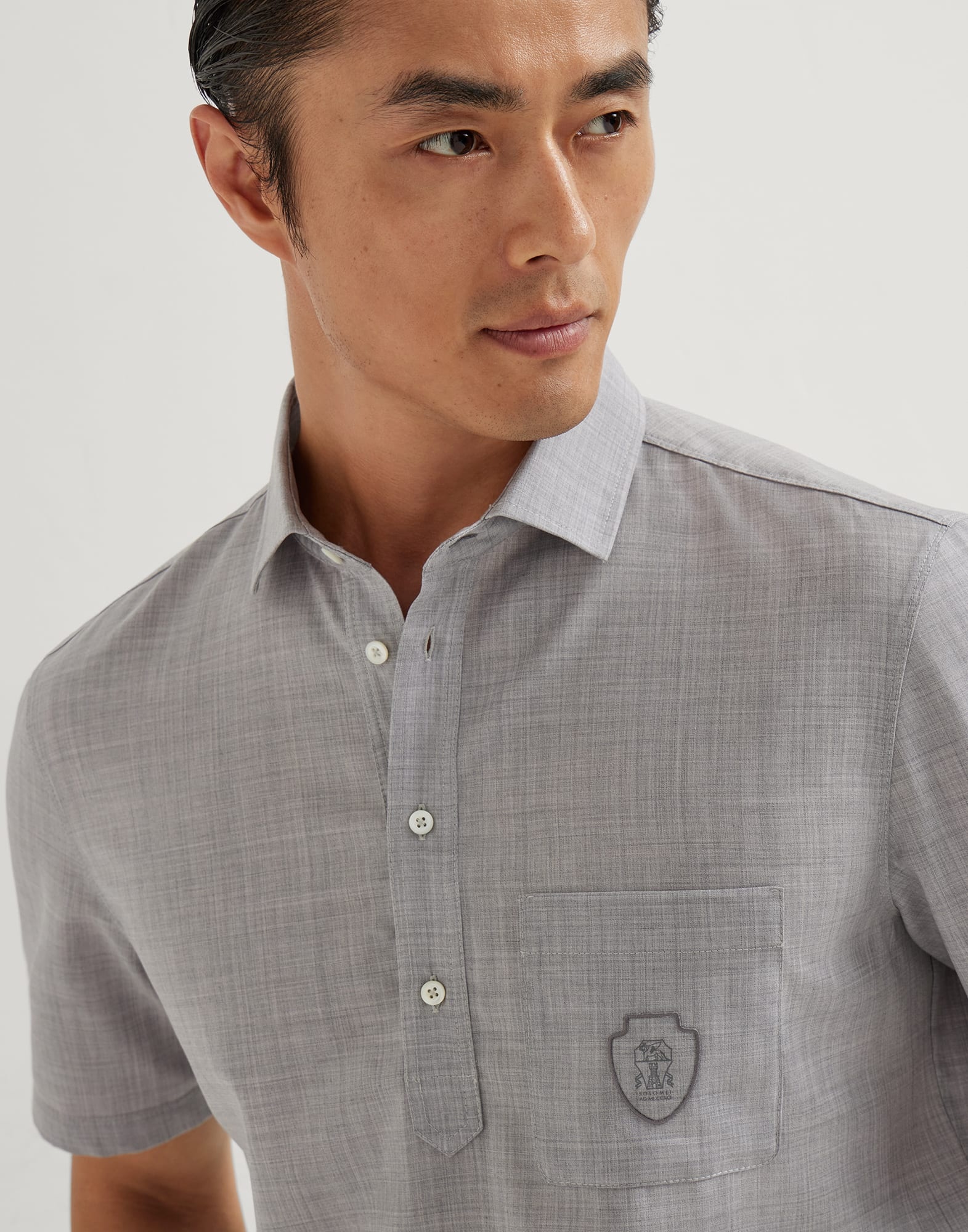 Virgin wool poplin polo shirt with chest pocket and logo - 3