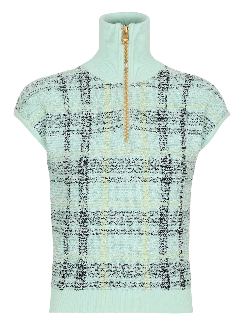 plaid-detail zip-fastening top - 1