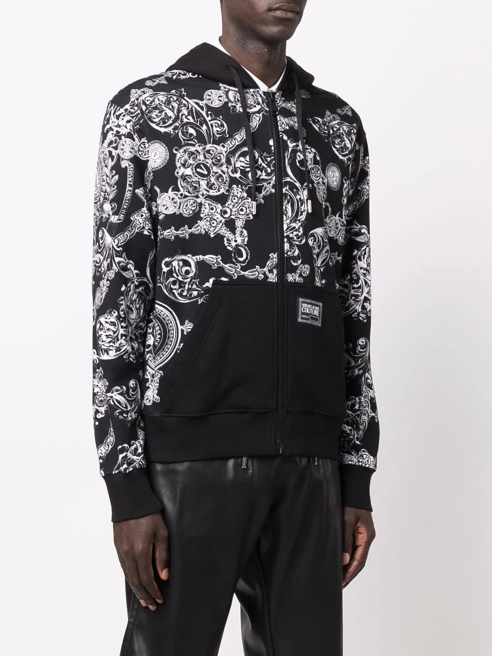 baroque-print zip-up hoodie - 3