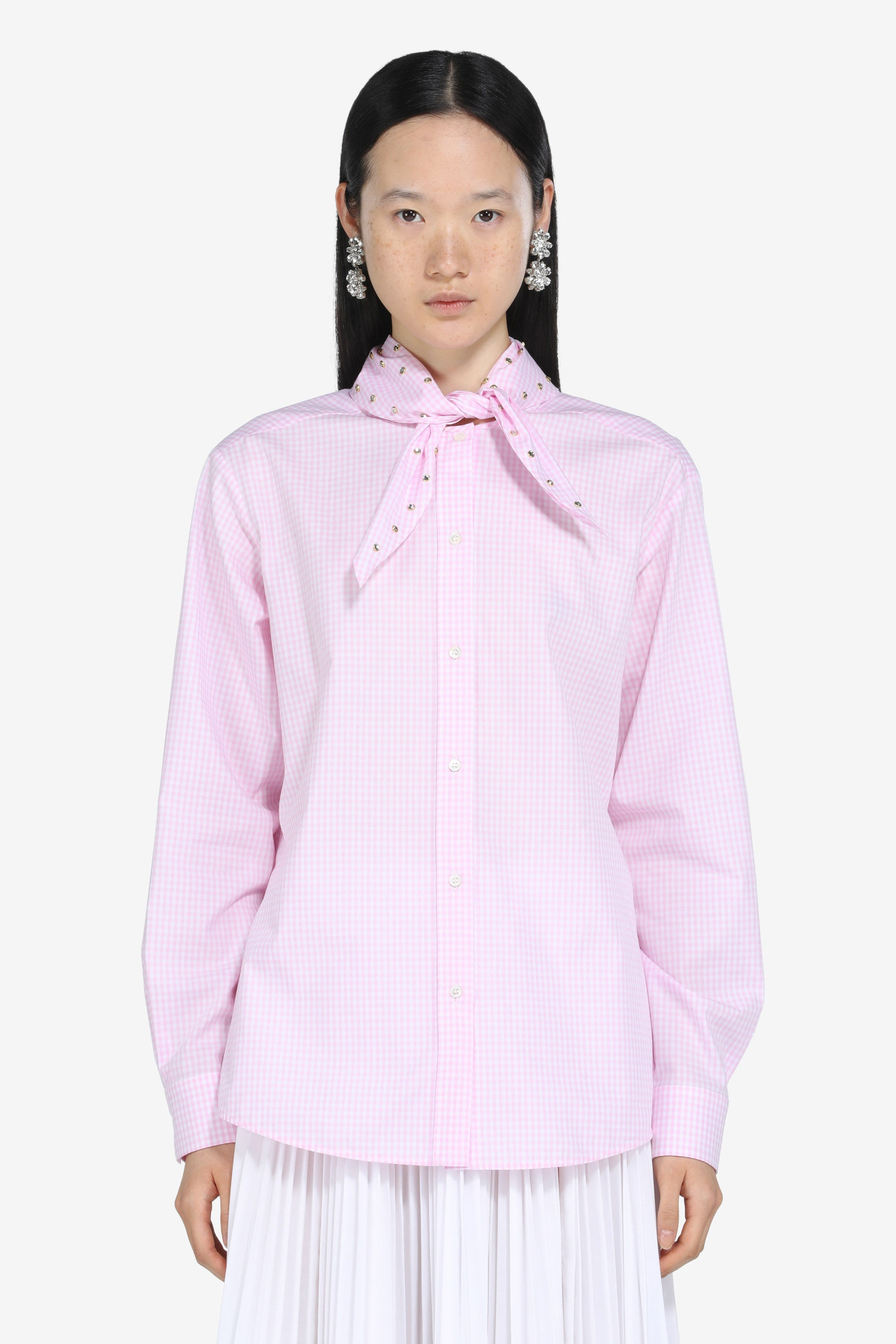 SCARF-COLLAR GINGHAM SHIRT - 1
