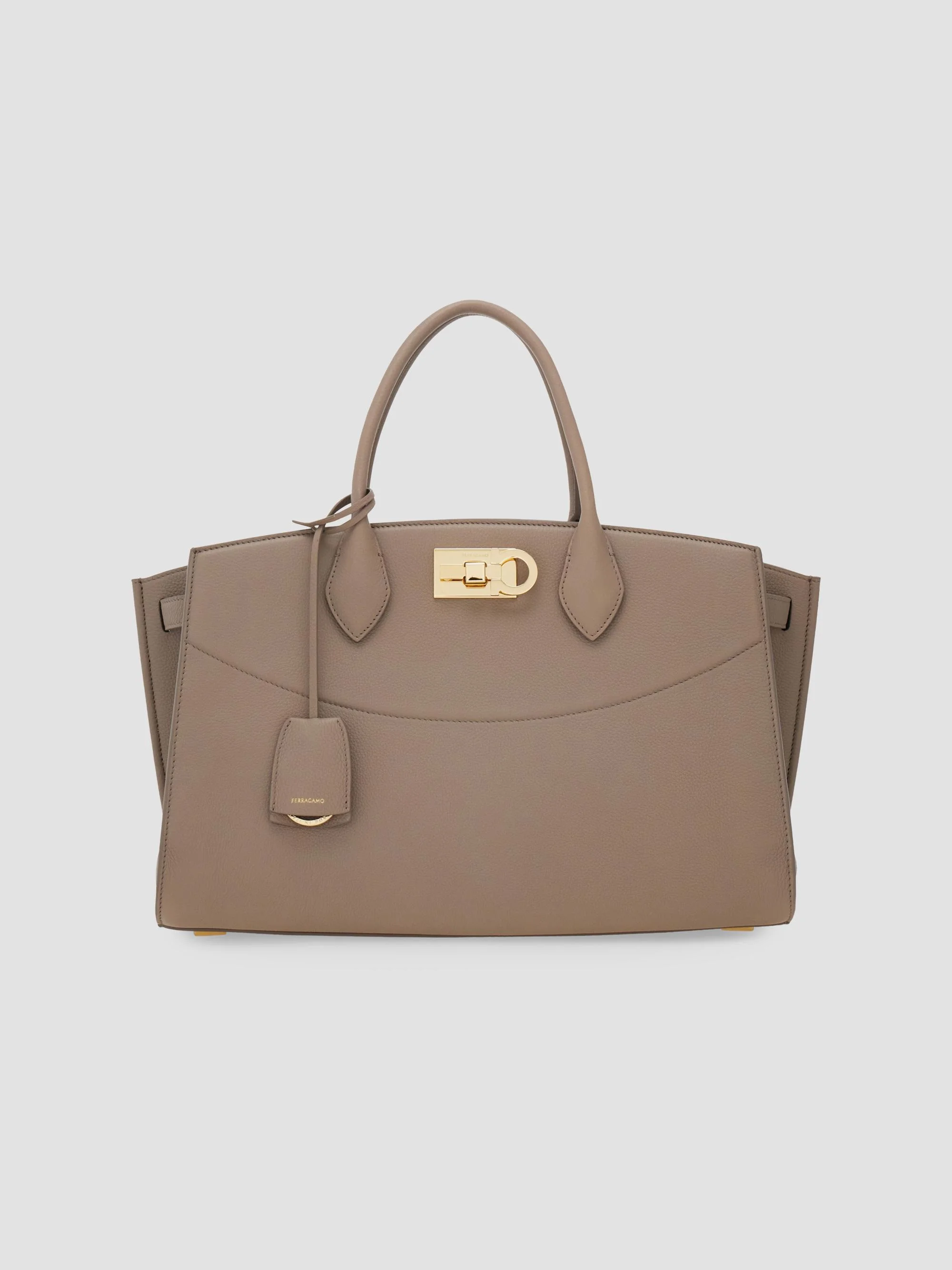 Women's New Ferragamo Studio Soft Large Leather Top Handle Bag - Warm Taupe - 1