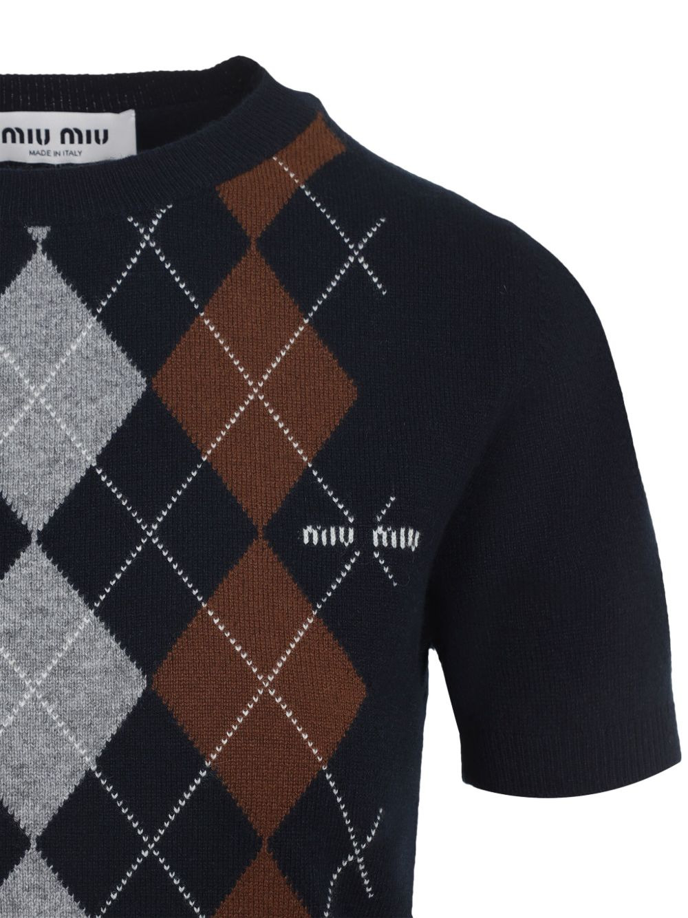 argyle-pattern short-sleeve top - 3
