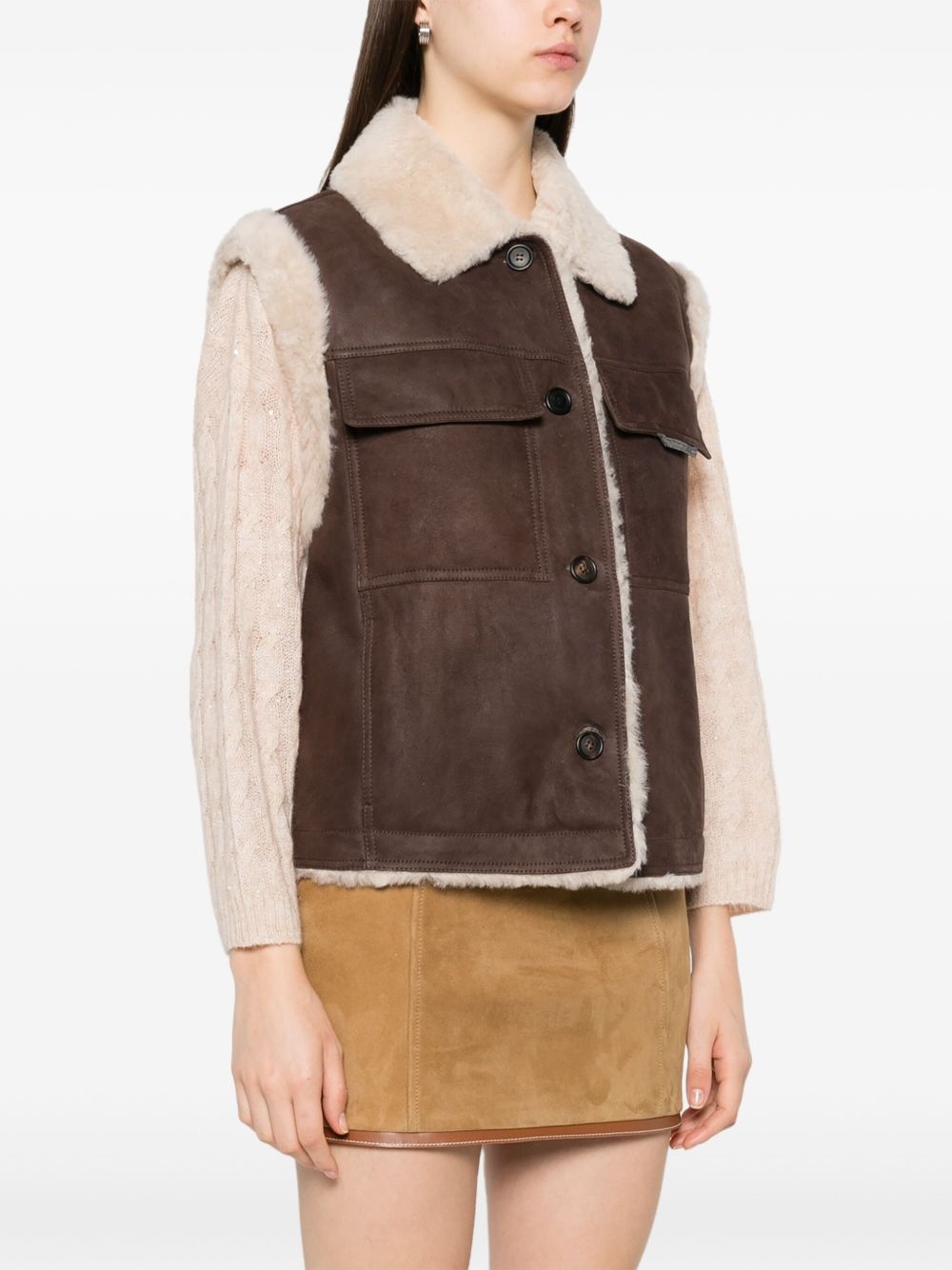 shearling-collar gilet - 3