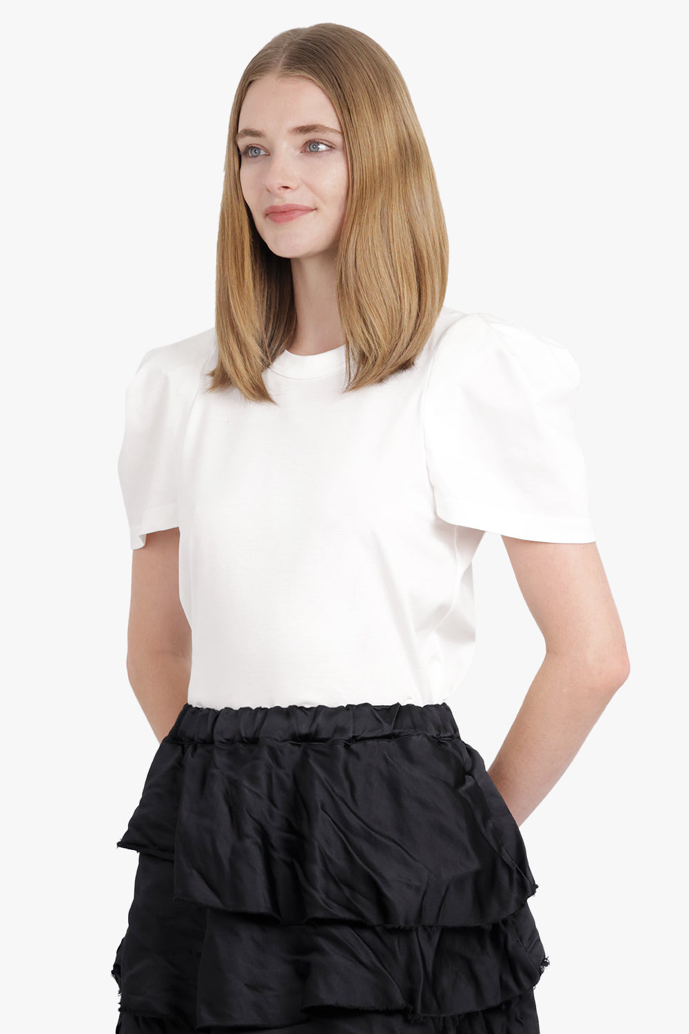 RUCHED PUFF SHOULDER S/S TOP | WHITE - 7