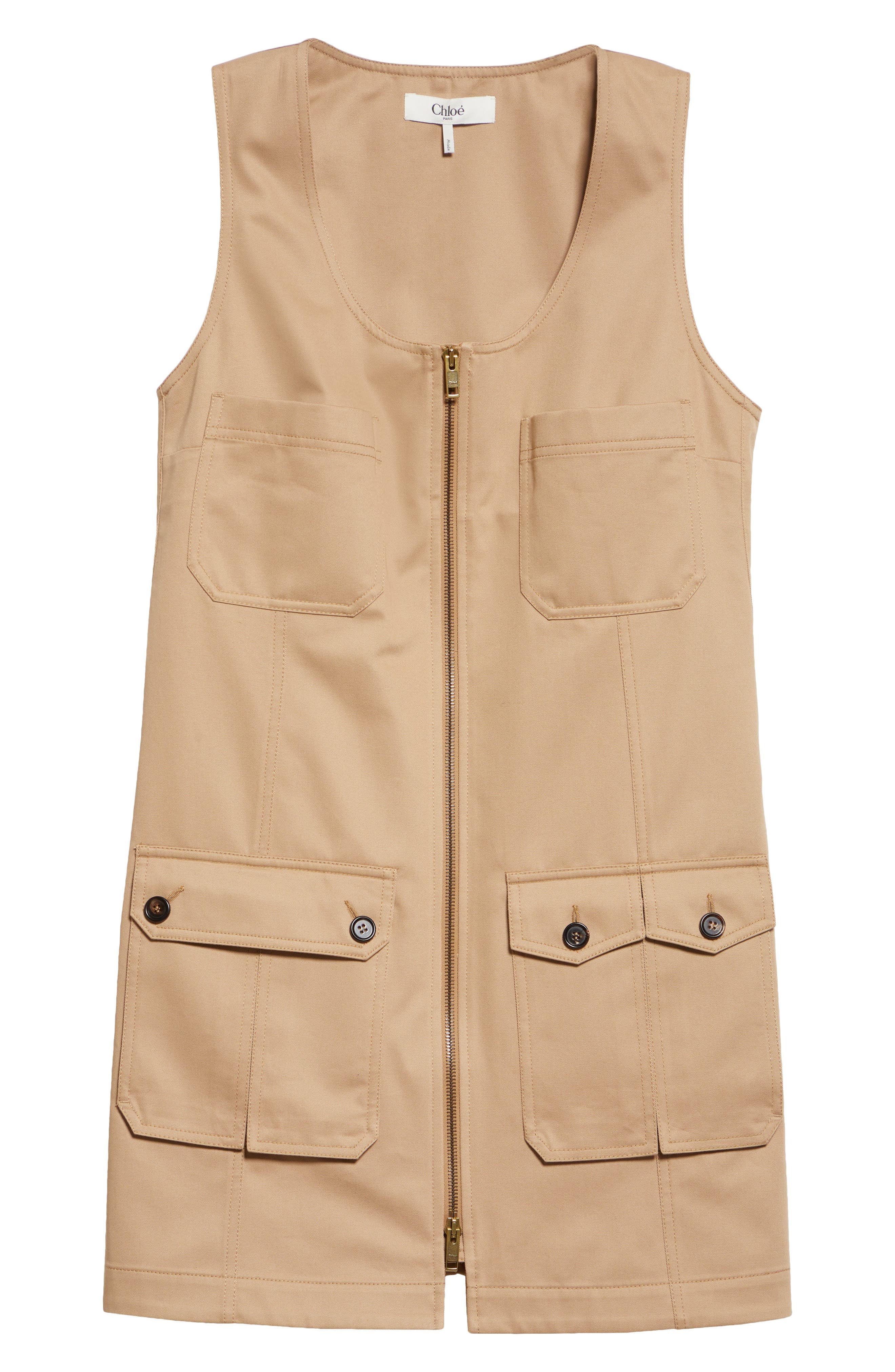 Chloé Sleeveless Cotton Gabardine Minidress in Worn Brown at Nordstrom - 5