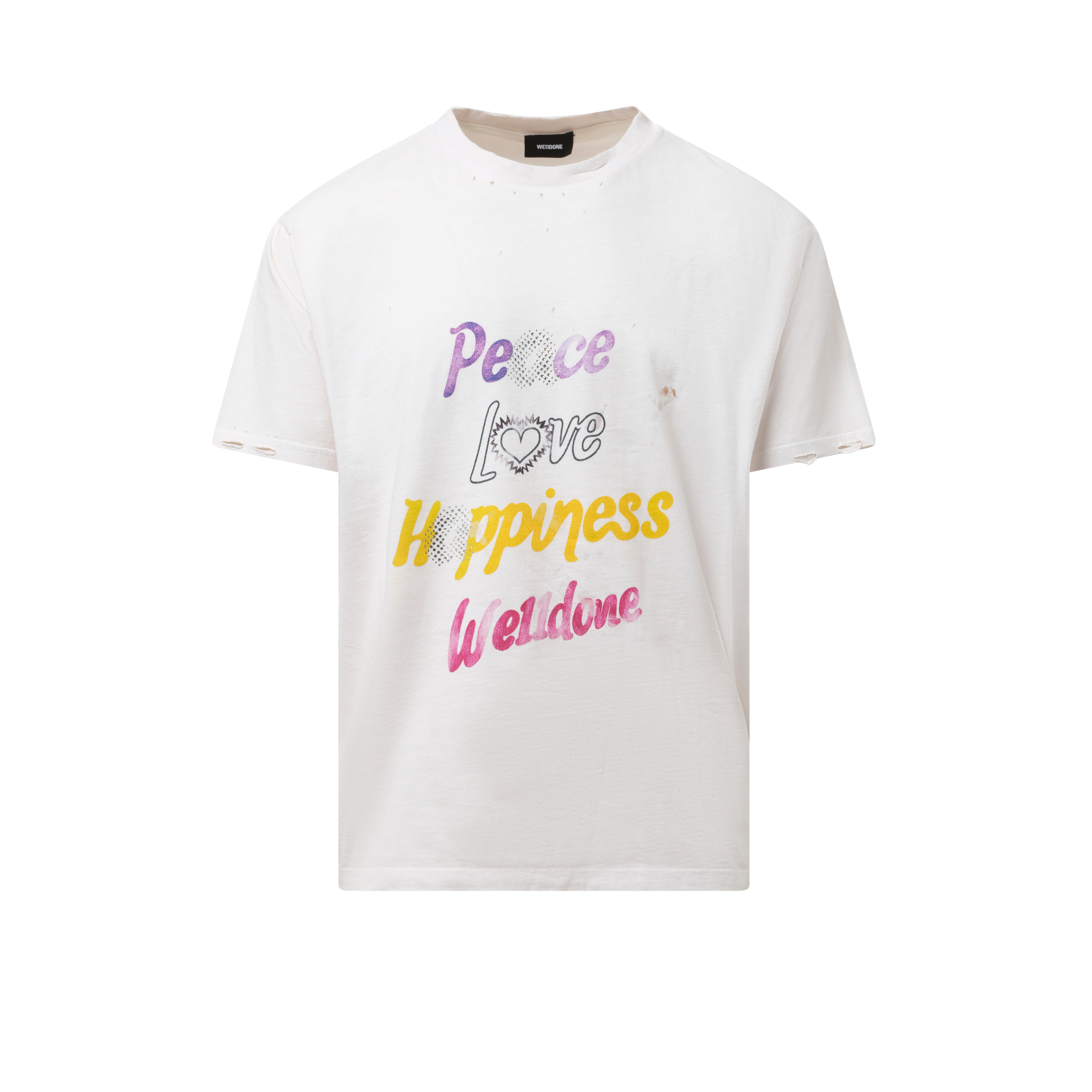 White Lettering Print Distressed T-Shirt in White - 2
