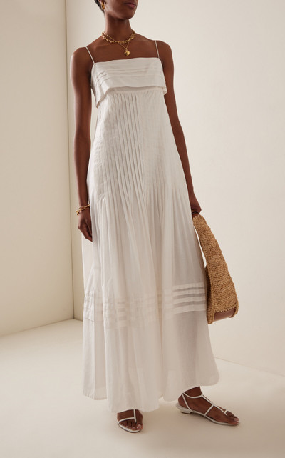 STAUD Kristina Pleated Cotton Maxi Dress ivory outlook