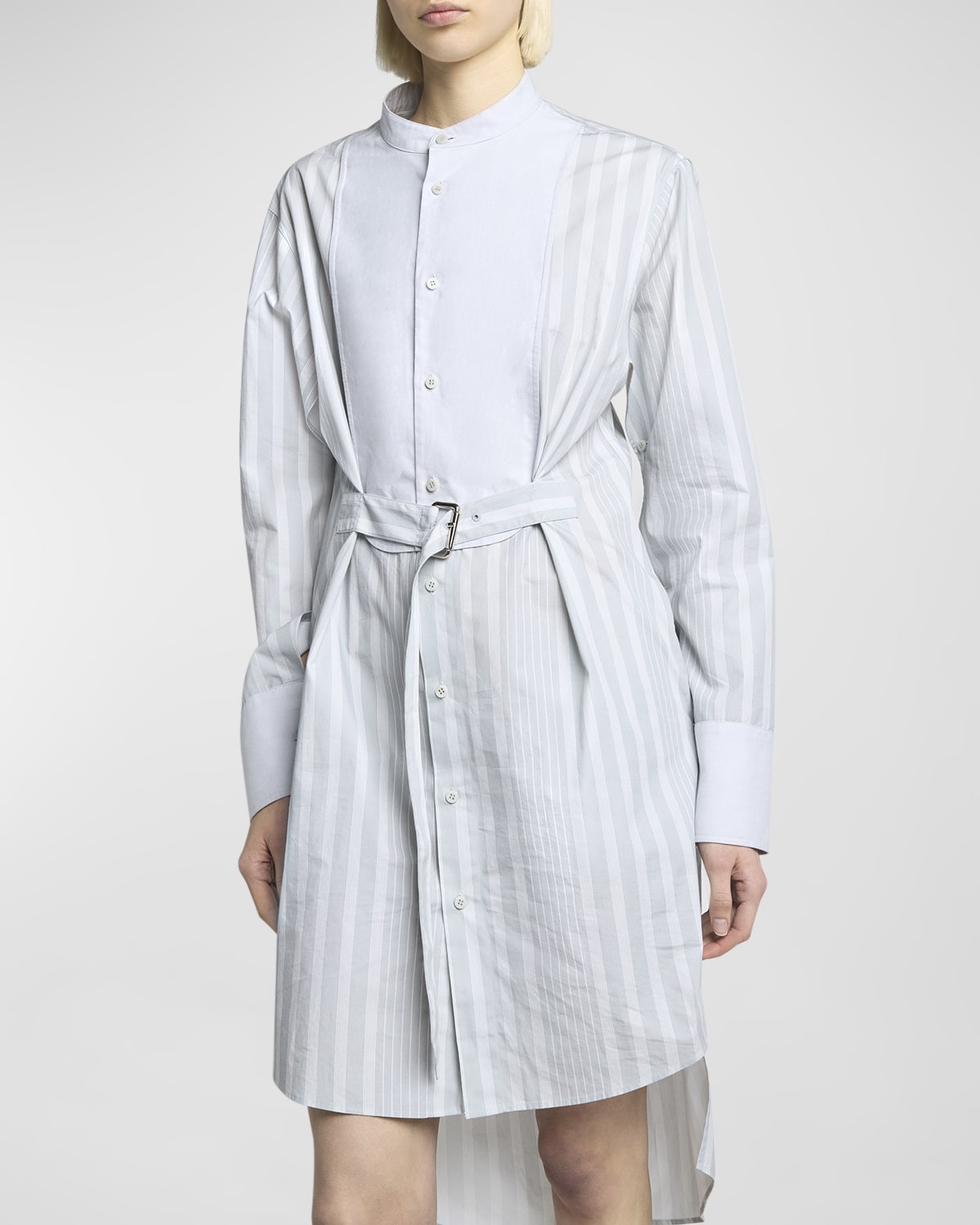 Stripe Belted Tuxedo Shirt Dress - 6