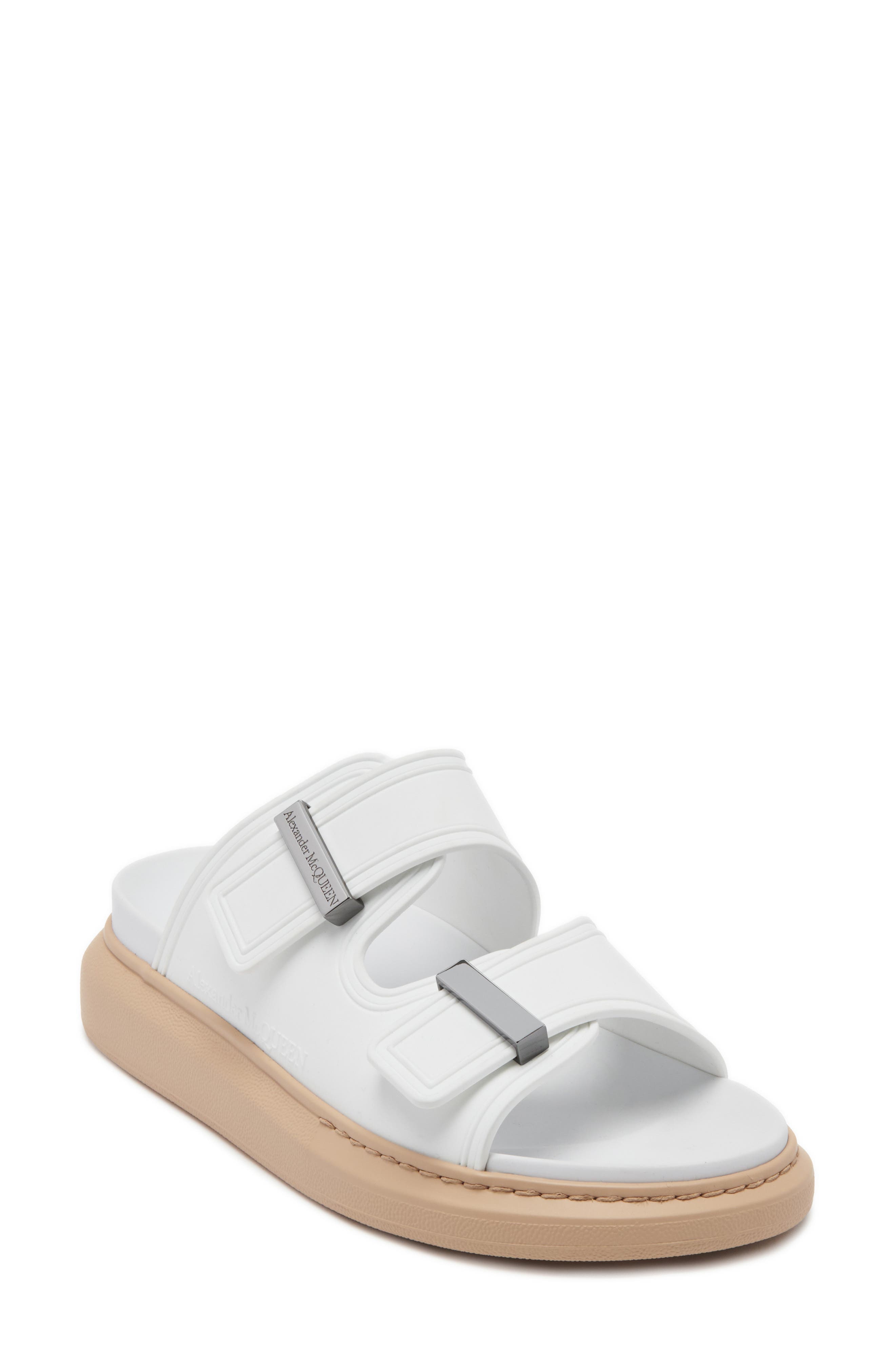McQueen Oversize Slide Sandal in Ivory/Oat/Silver at Nordstrom - 9