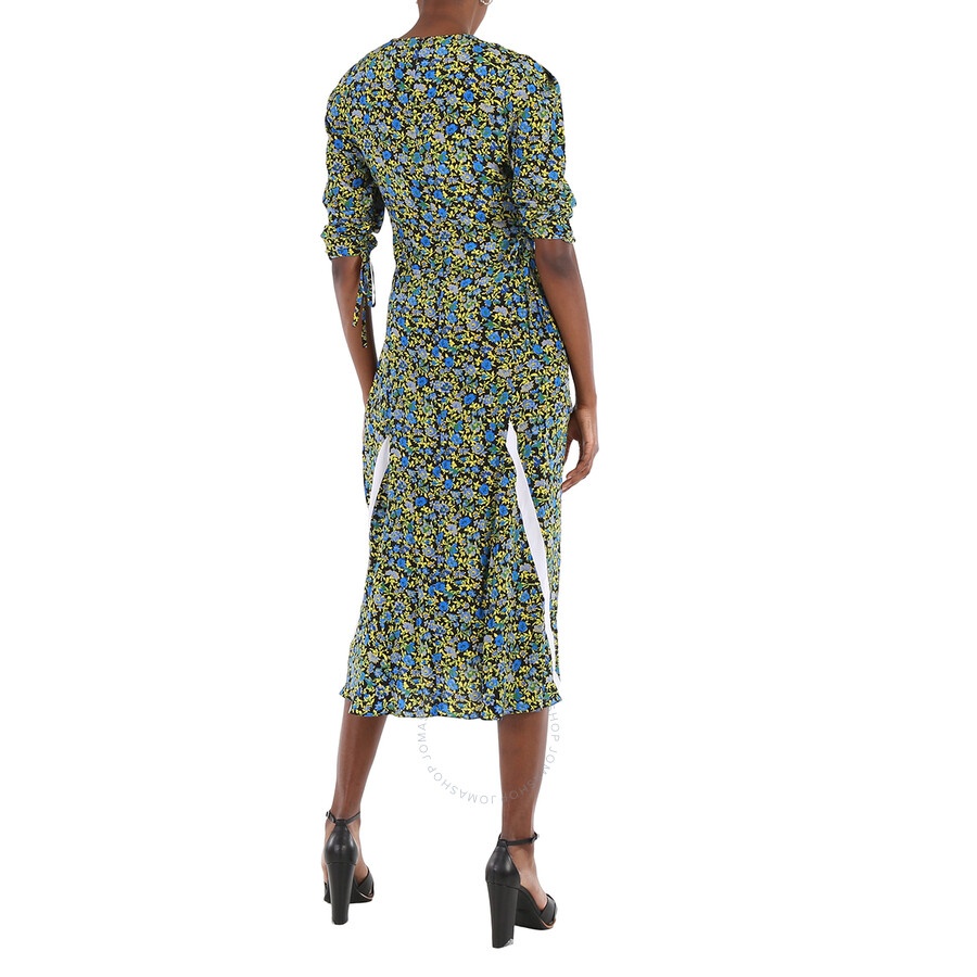 Victoria Beckham Ladies Black / Yellow / Blue / Green Floral-print Long Dress - 6