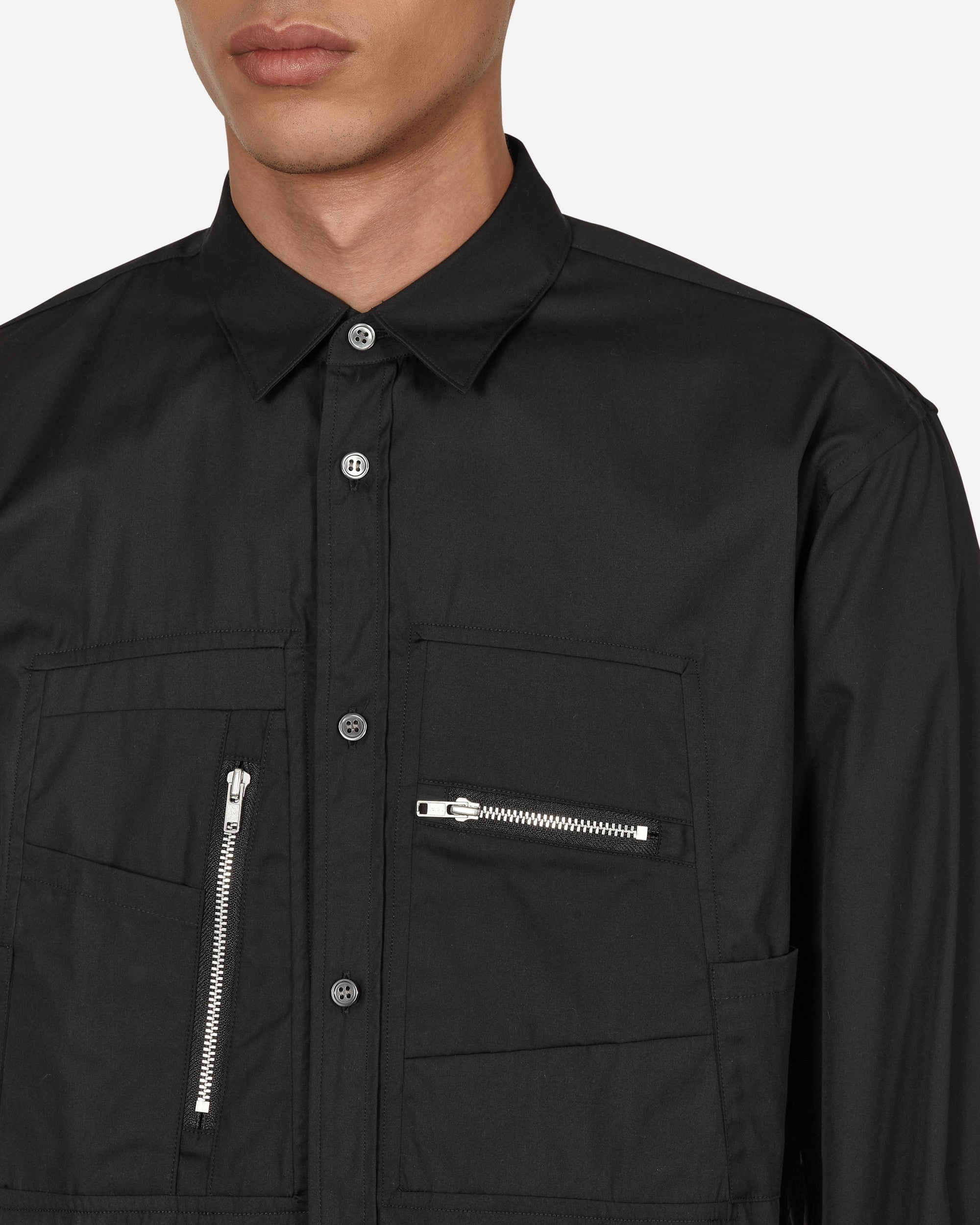 Poplin Zip Shirt Black - 5