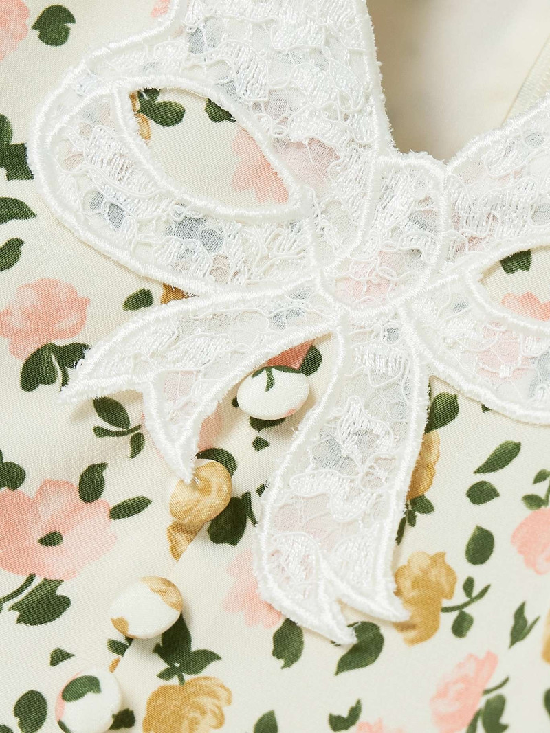 Appliquéd lace-trimmed floral-print silk mini dress 4