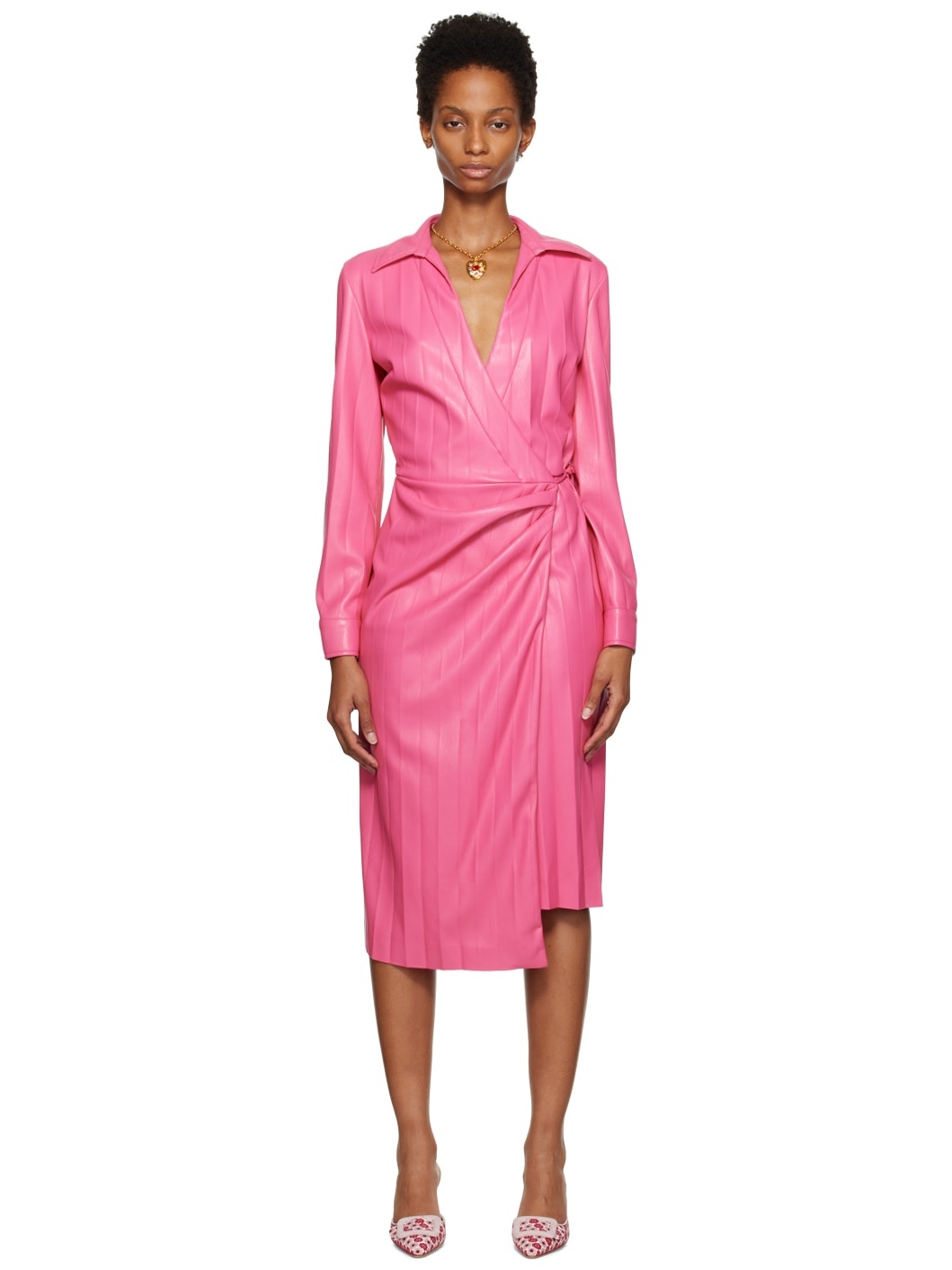 MSGM Pink Faux Leather Midi Dress ssense REVERSIBLE