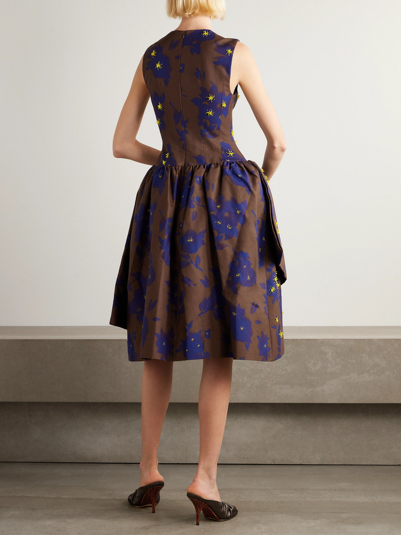 Asymmetric Embellished Gathered Printed Taffeta Dress 3