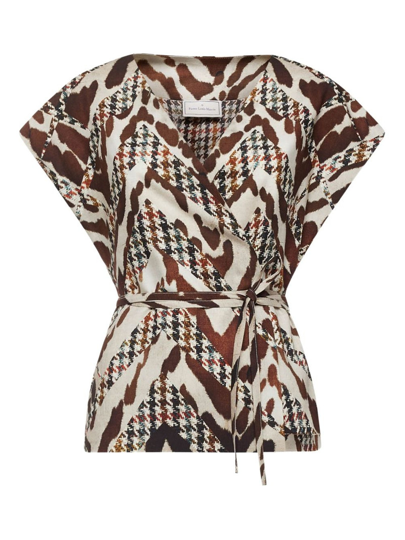 animal-print houndstooth wrap top 1
