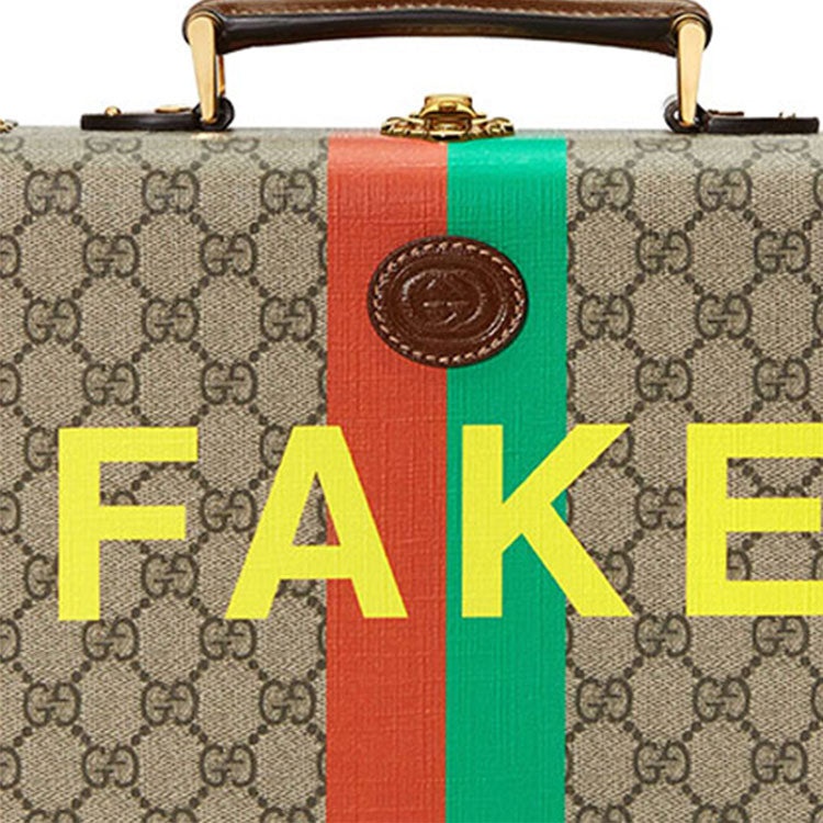 Gucci Fake Not Series Alphabet Stripe Printing Logo Leather Logo Canvas handbag Unisex / Brown 63358 - 8