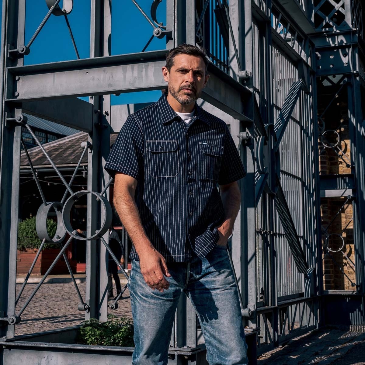 IHSH-416-IND 10oz Wabash Short Sleeved Mechanic Shirt - Indigo - 3