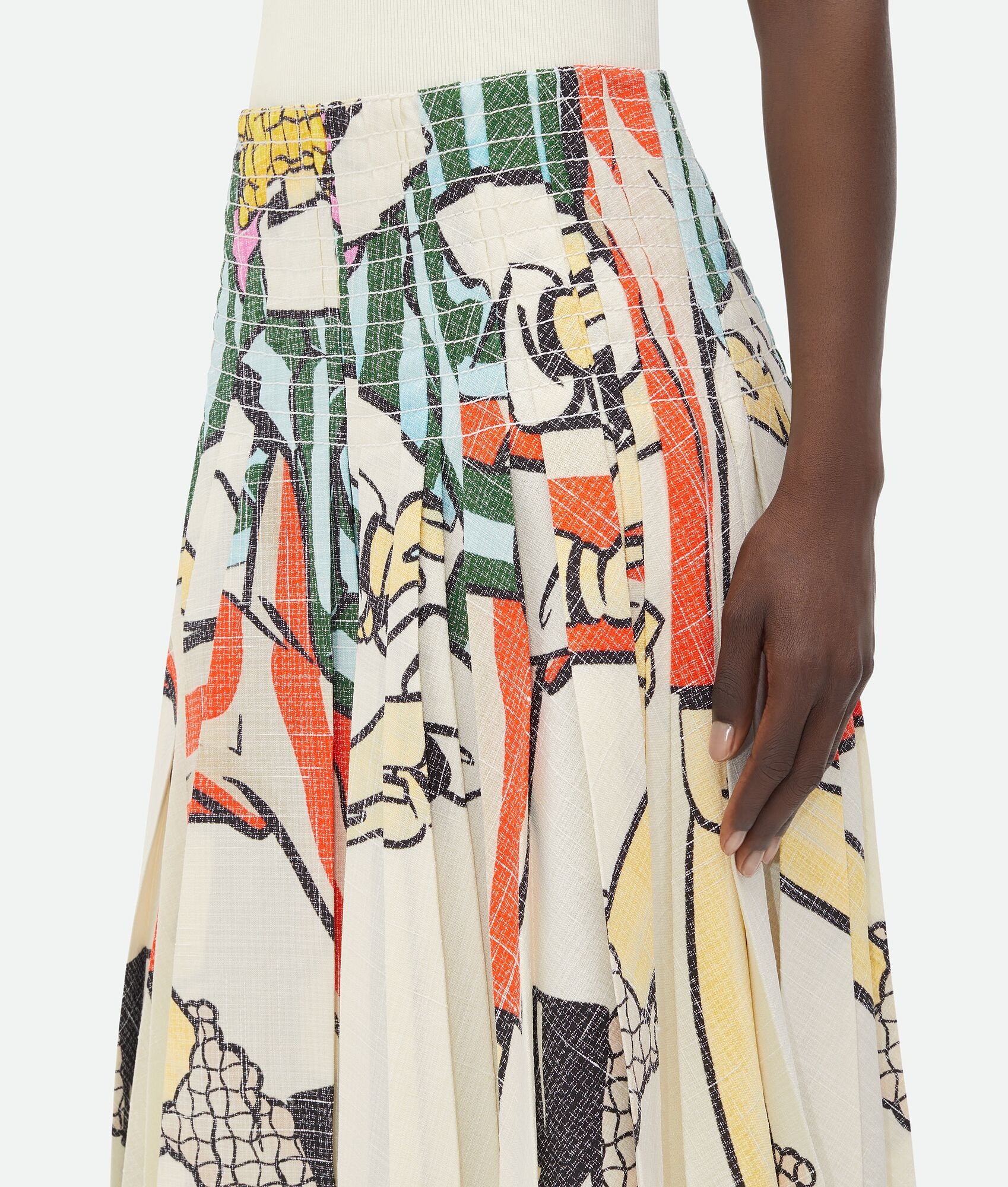 Printed Viscose Plisse Midi Skirt - 4