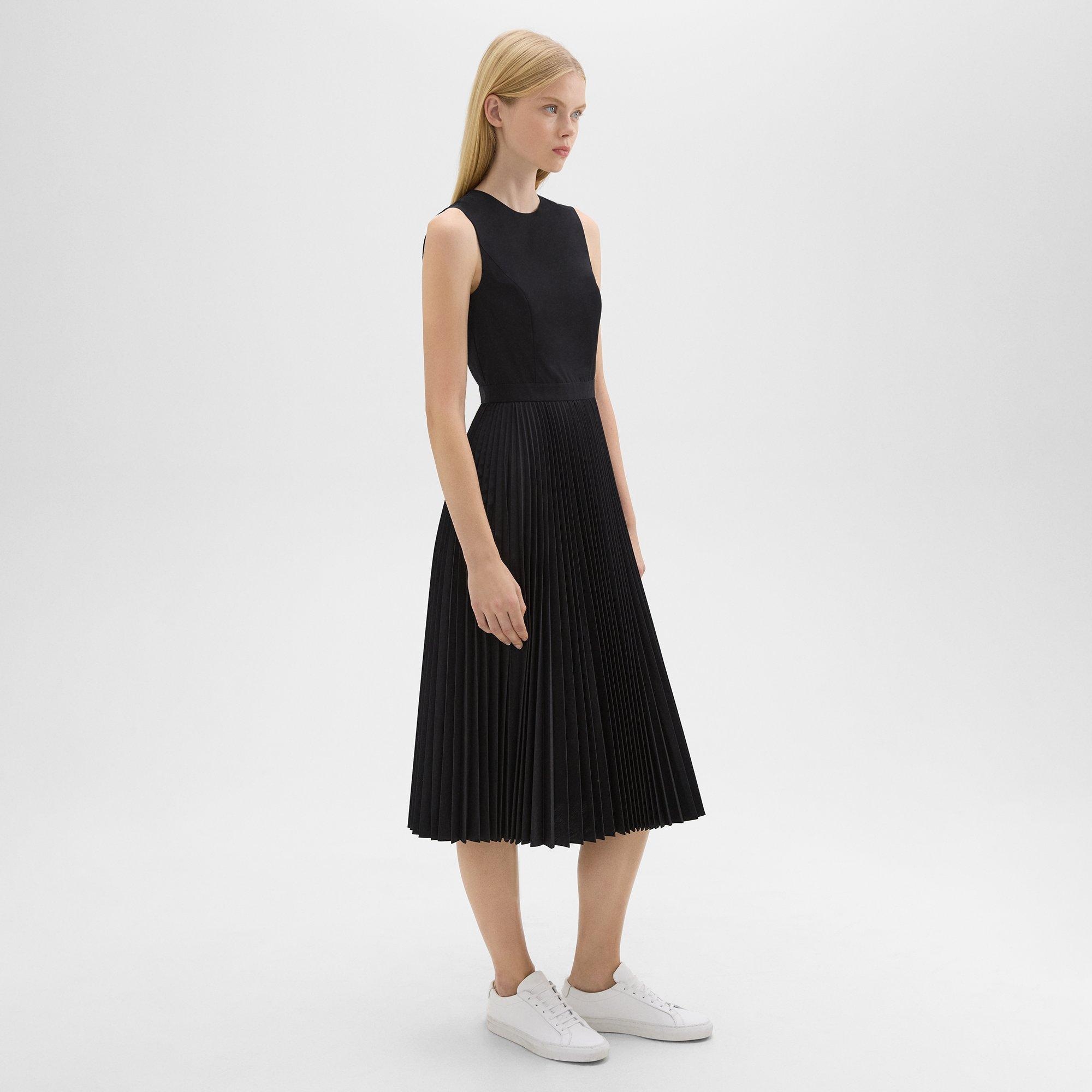 Pleated Midi Dress in Sleek Poplin - 3