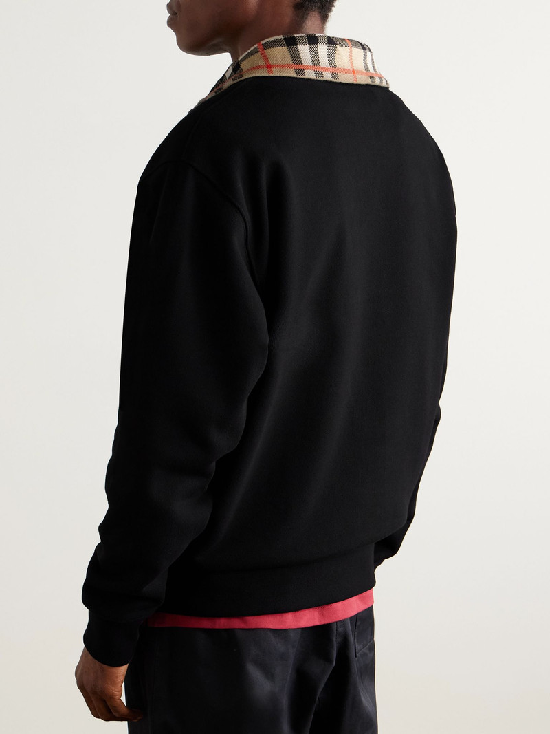 Jacquard-Knit Trimmed Logo-Embroidered Cotton-Jersey Half-Zip Polo Shirt Black 3