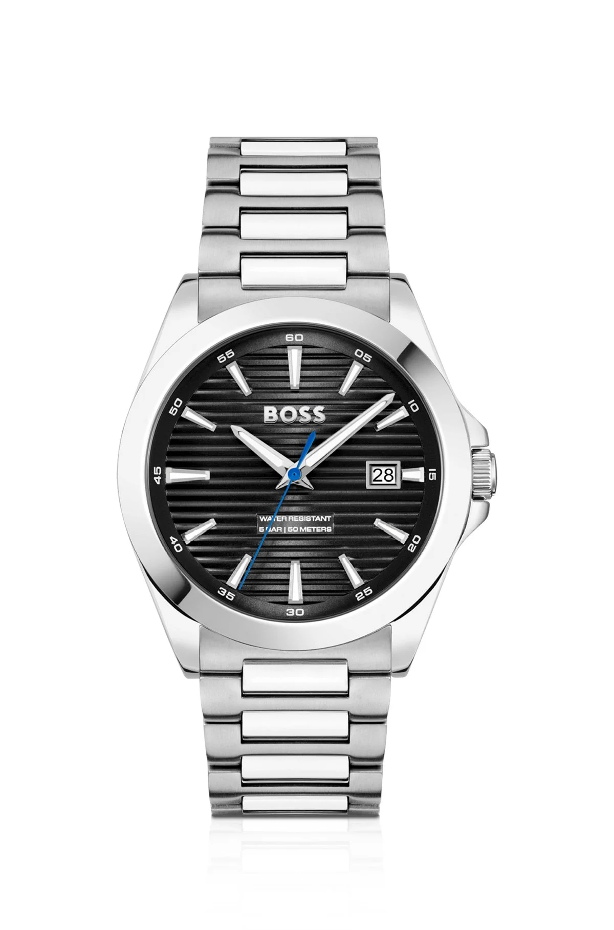 SILVER-TONE WATCH WITH BLACK GROOVED DIAL - 1
