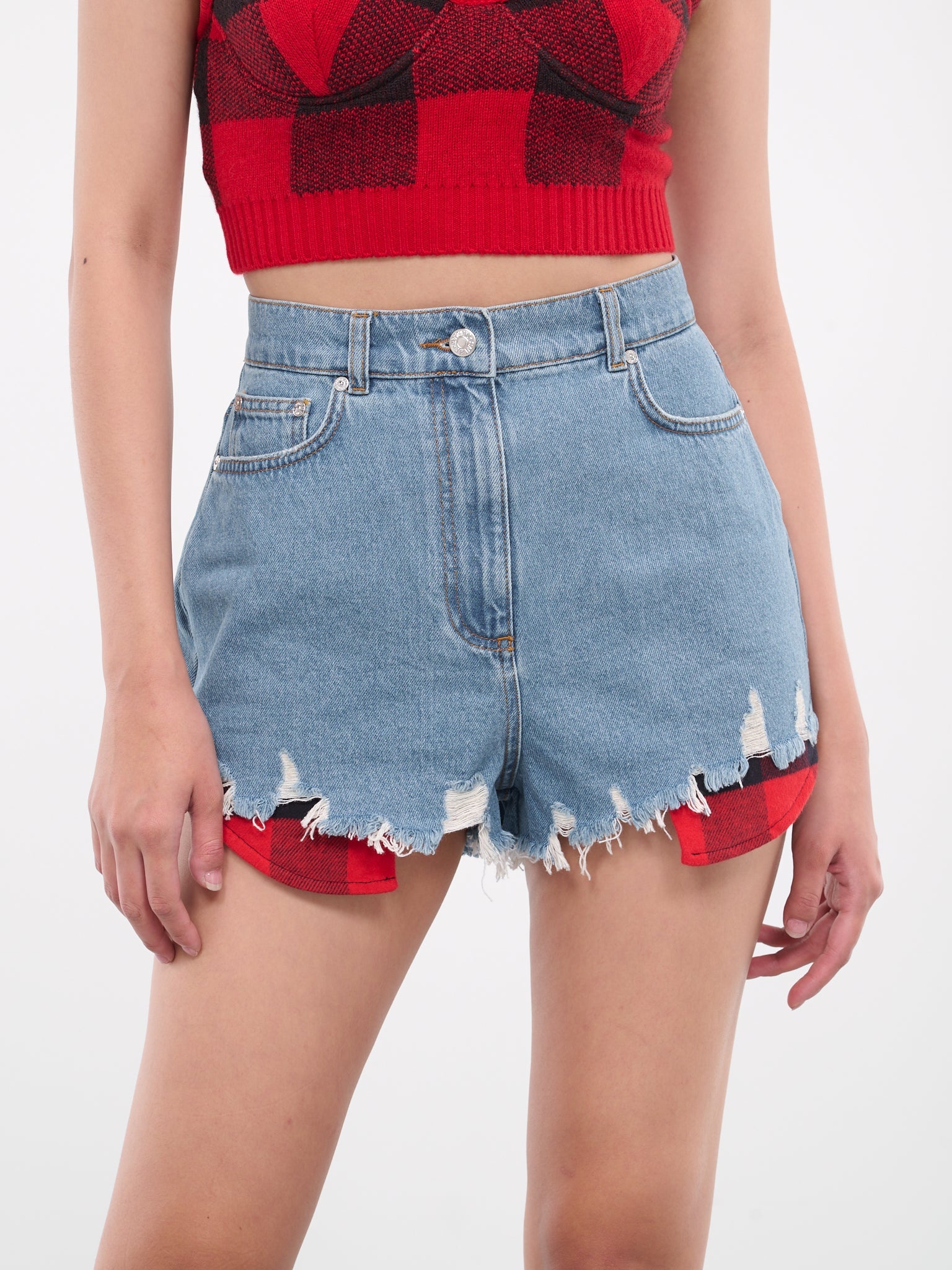 Check Denim Shorts - 4