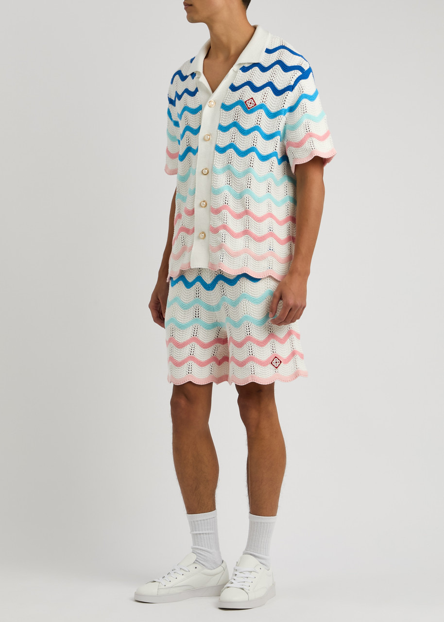 Casablanca Wave-intarsia Cotton Shorts - 4