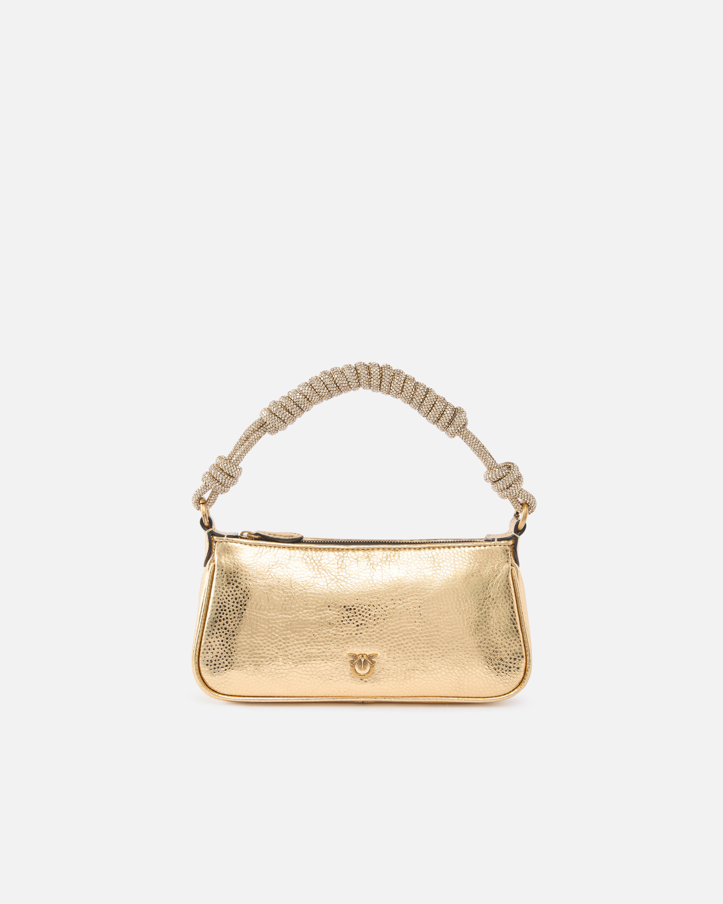 MINI HALF MOON BAGUETTE SMALL HANDBAG IN LAMINATED LEATHER WITH RHINESTONES - 1