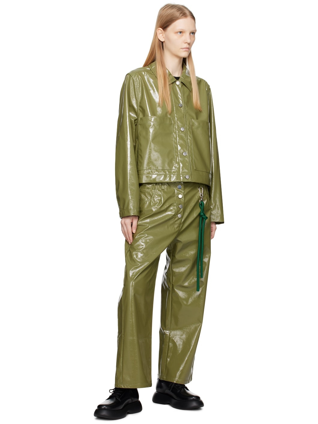 Green Straight-Fit Faux-Leather Trousers - 4