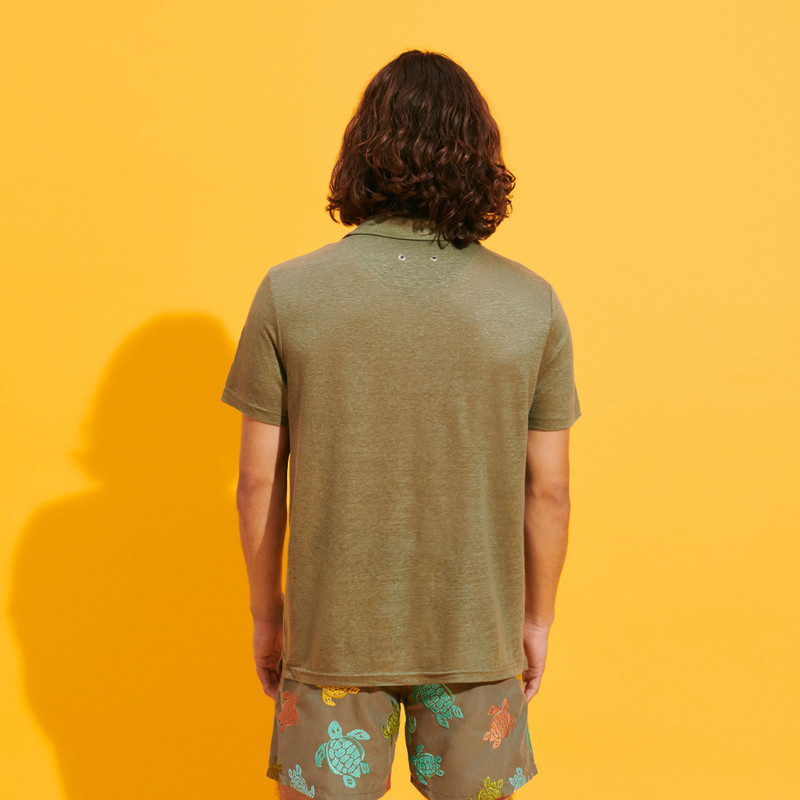 Men Linen Jersey Polo Solid 4