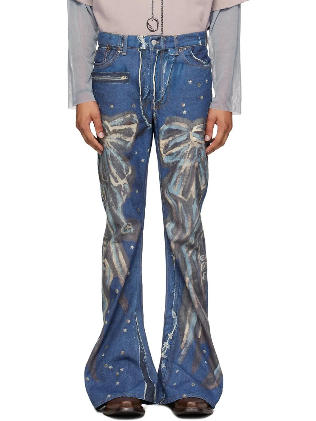 Blue Printed Jeans - 1