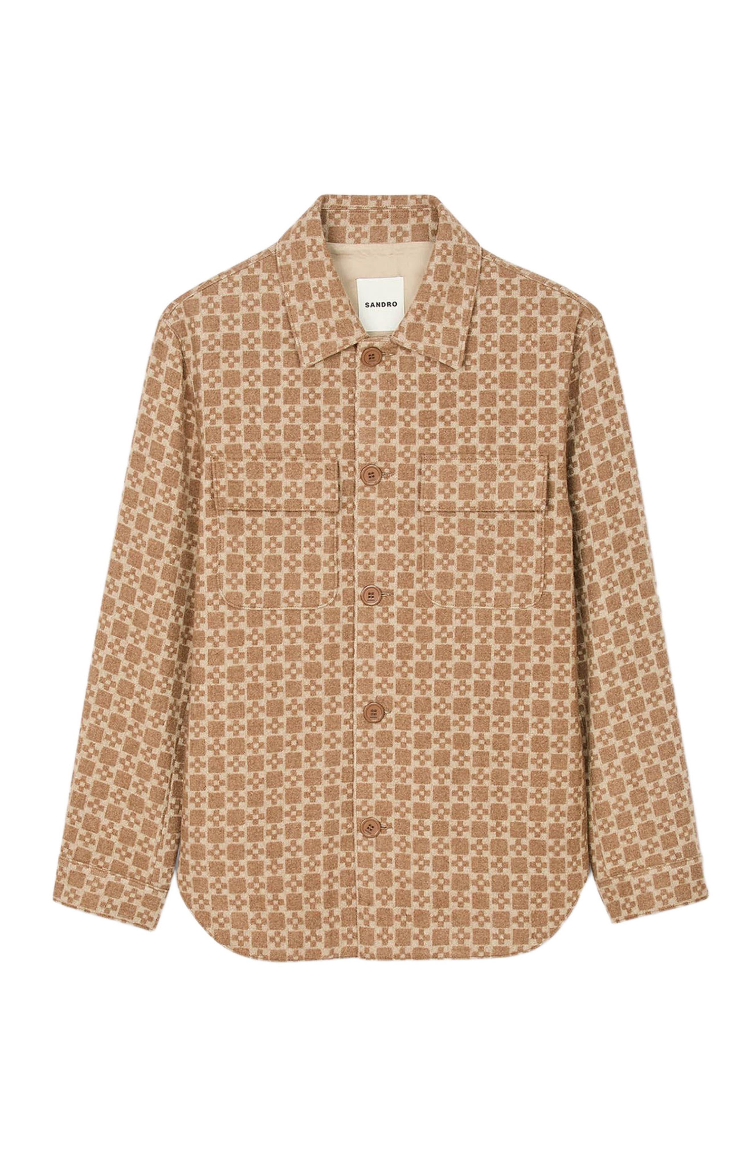 SANDRO Square Cross jacquard overshirt in Camel at Nordstrom - 5