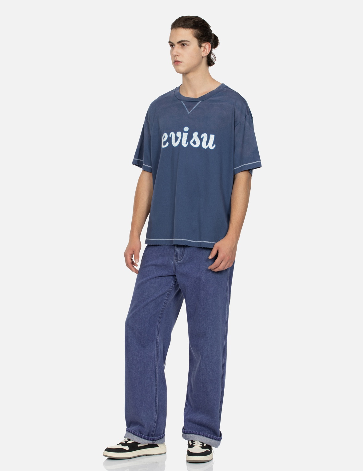 DAICOCK WITH FRINGED EDGES BAGGY FIT WORK JEANS - 4