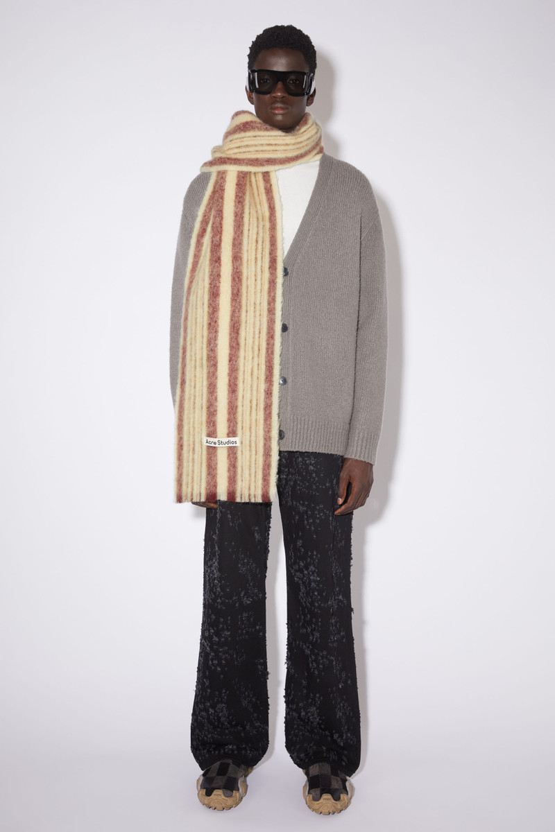 Stripe wool mohair scarf - Cream white/wine red 3