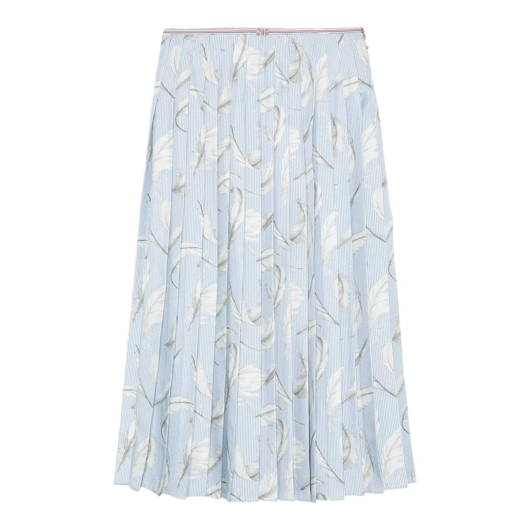 Feather Printed Silk Twill Pleat Skirt Women - 1