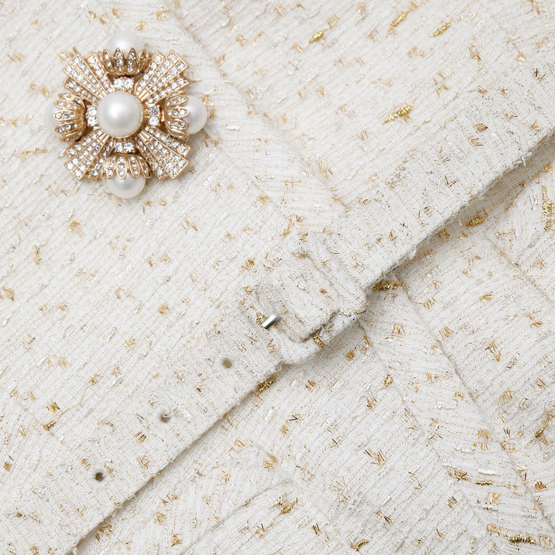 white christmas dresses Little Star Cream Embellished Boucle Tailored Mini Dress – Club L London main image 0