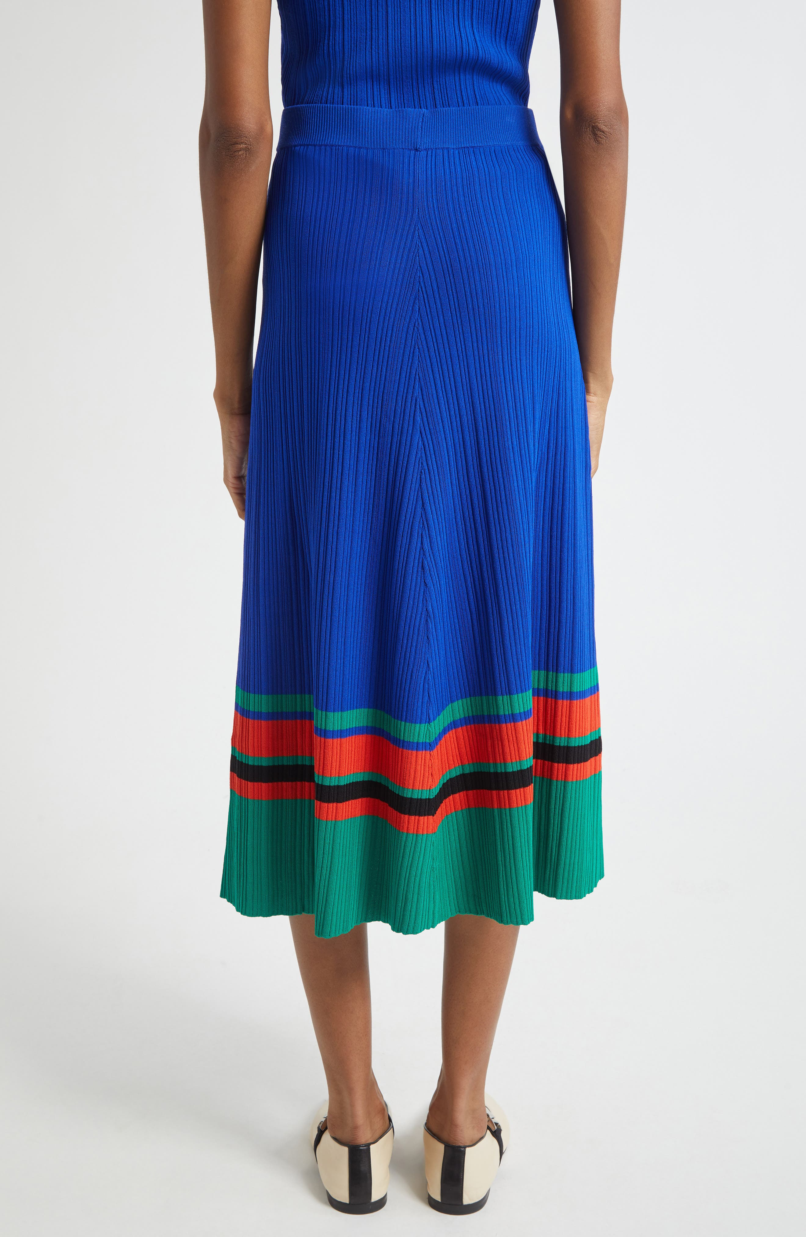 Wales Bonner Island Rib Knit Midi Skirt in Blue at Nordstrom - 3