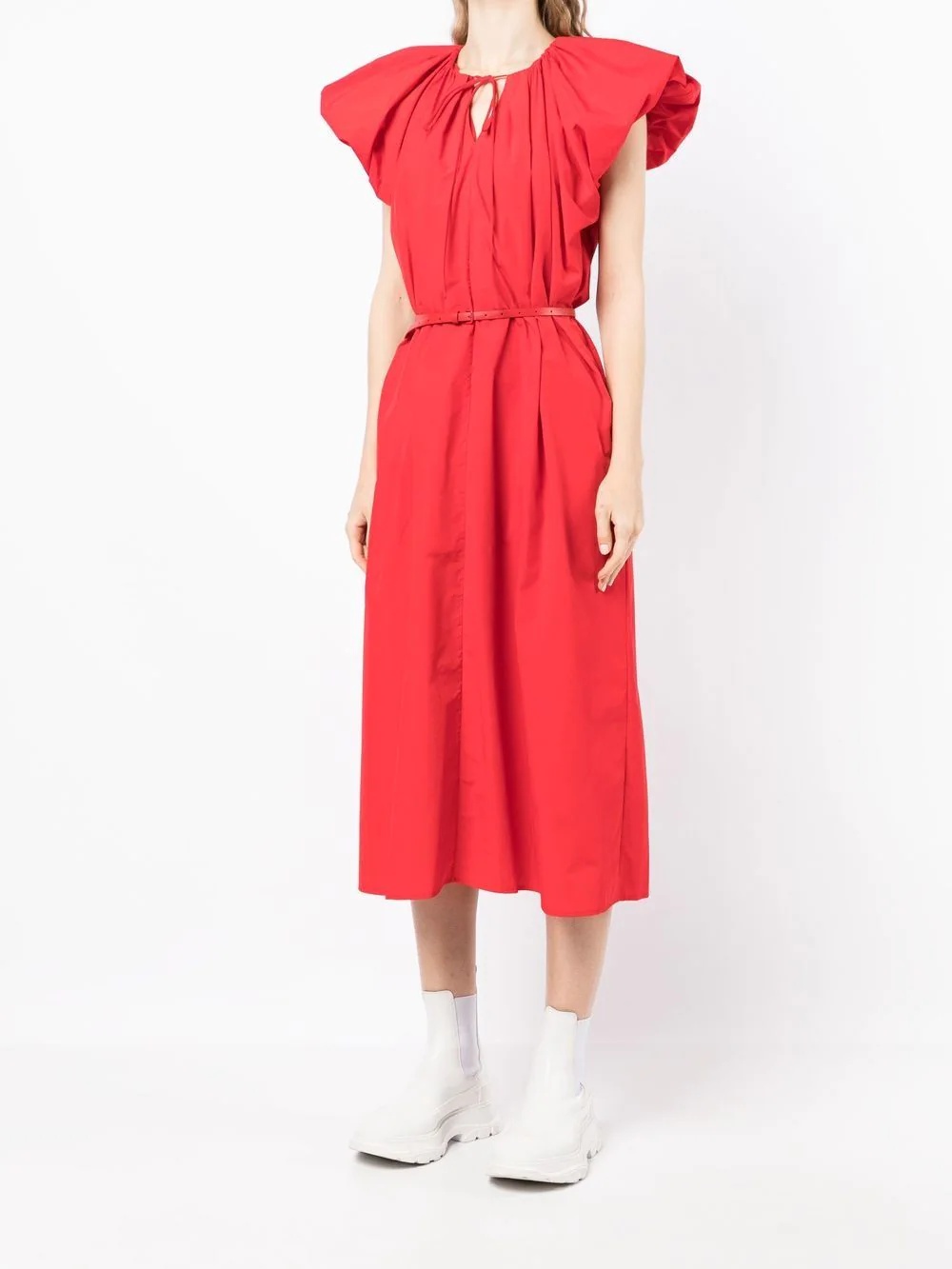puff-sleeve gathered midi-dress - 3