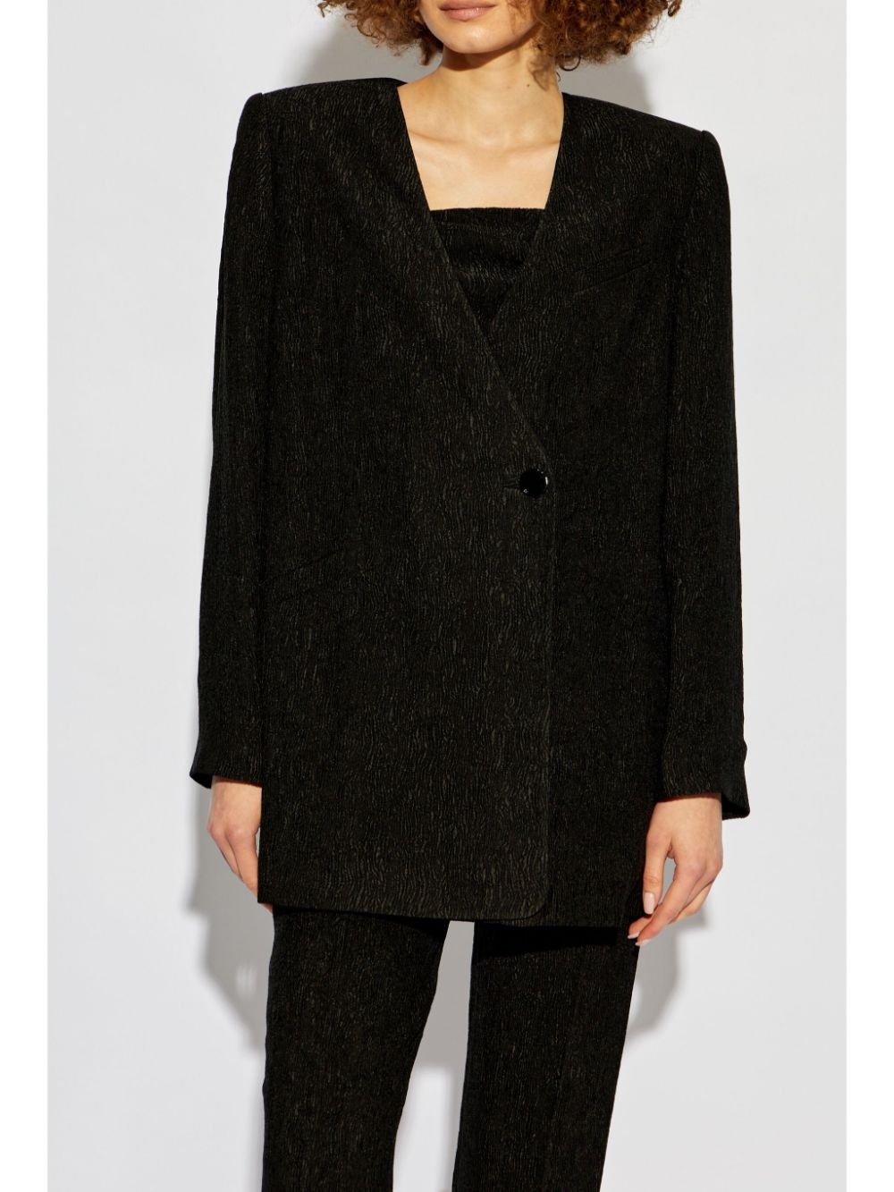 textured collarless jacket - 3
