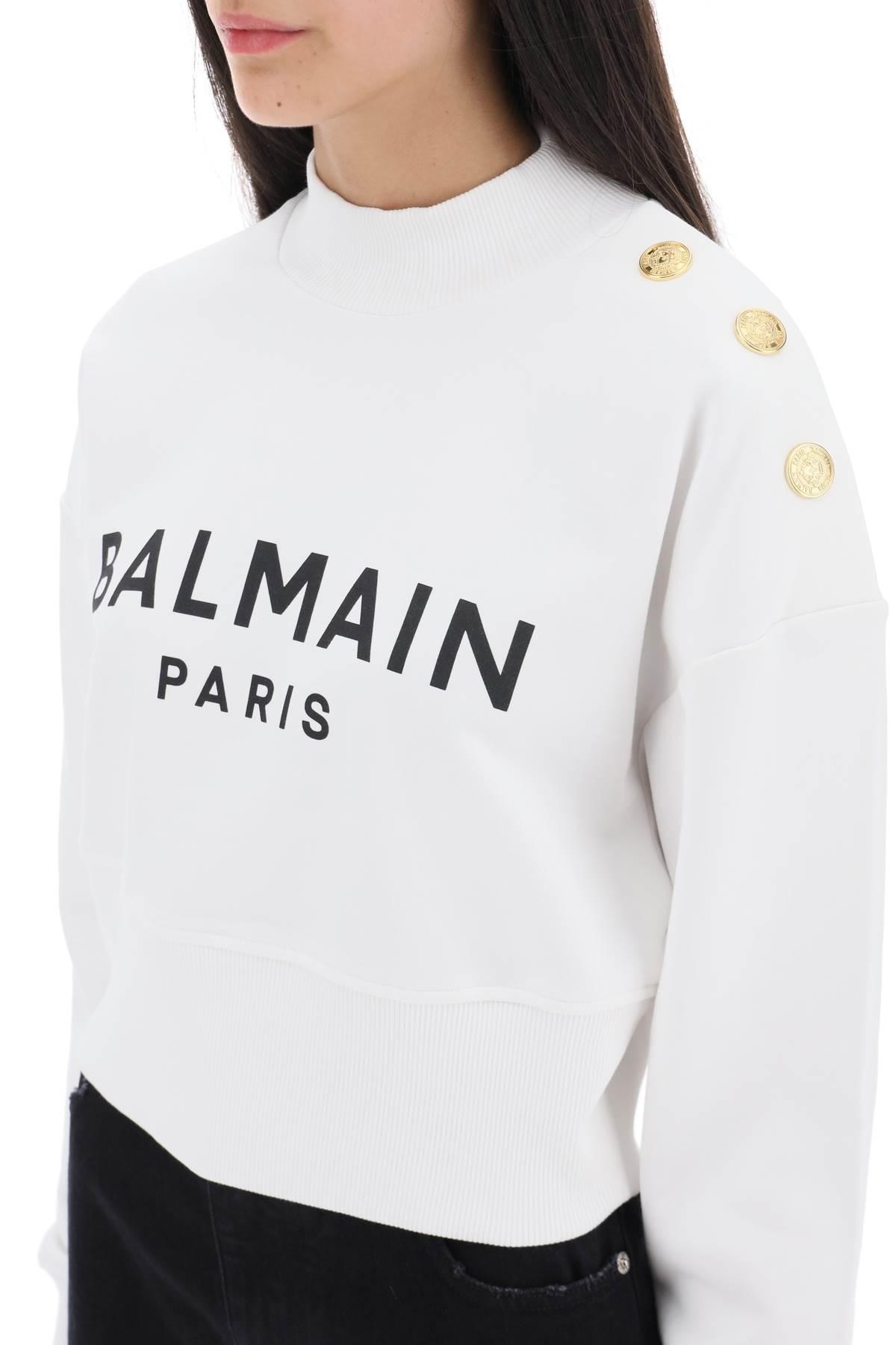 Balmain Cropped Sweatshirt With Logo Print And Buttons - 5