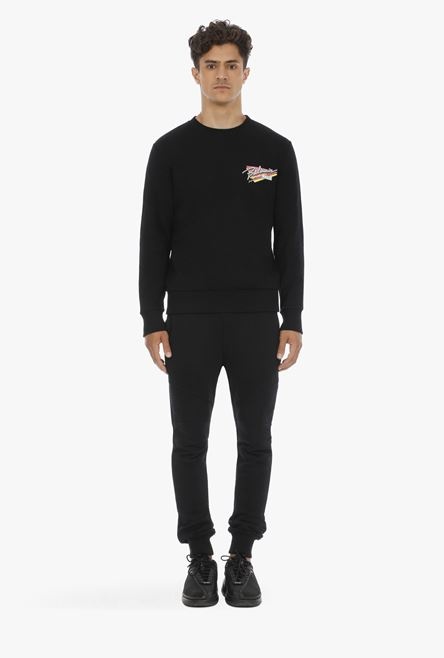 Black cotton sweatshirt with multicolor Balmain Paris logo print - 4