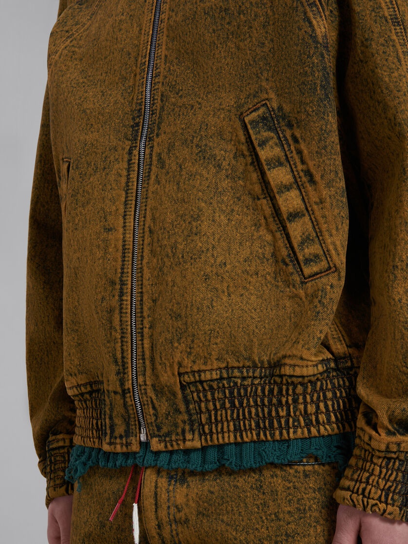 BROWN MARBLE-DYED DENIM BOMBER JACKET - 5
